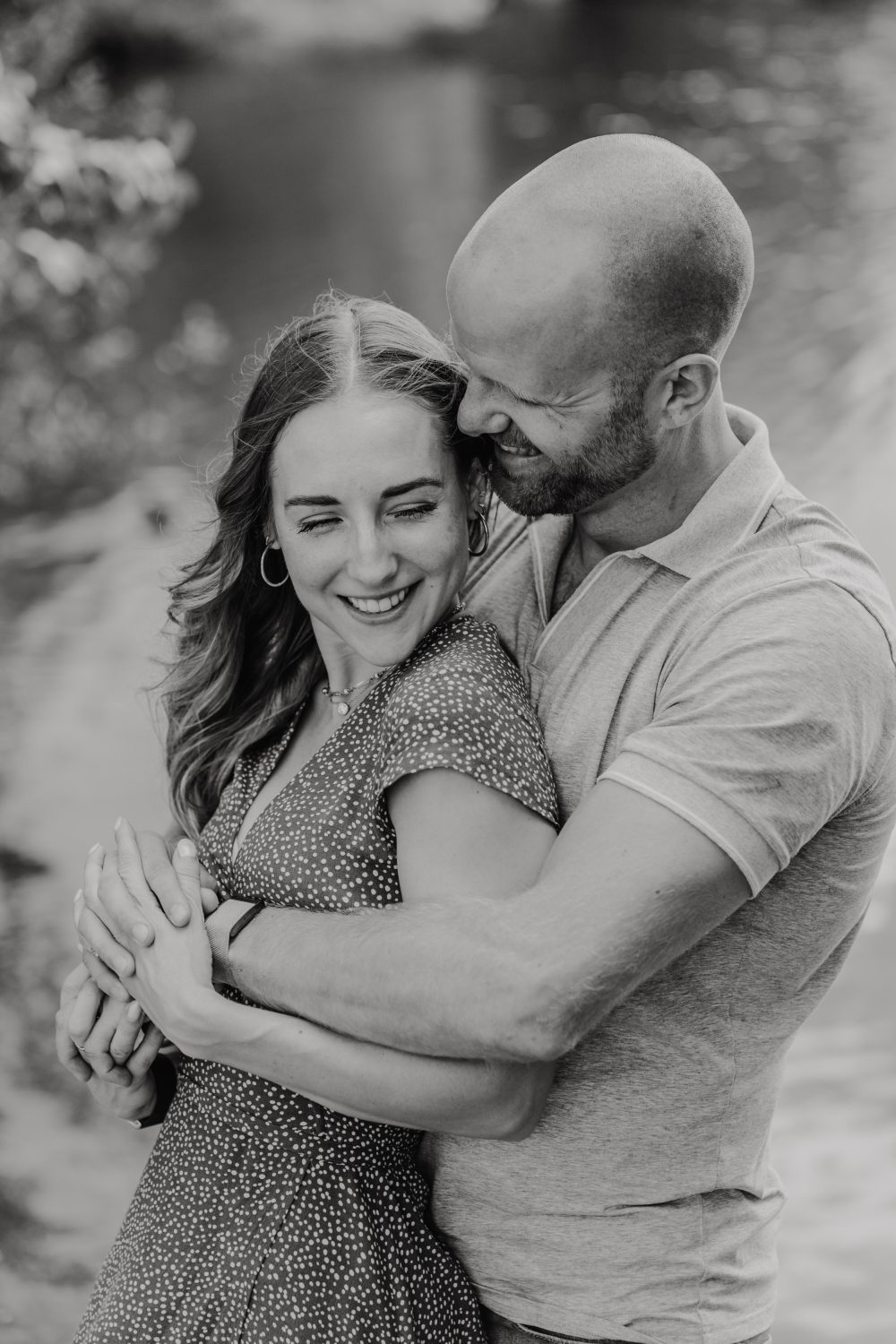 black and white photo of couple posing together for their kent couple shoot