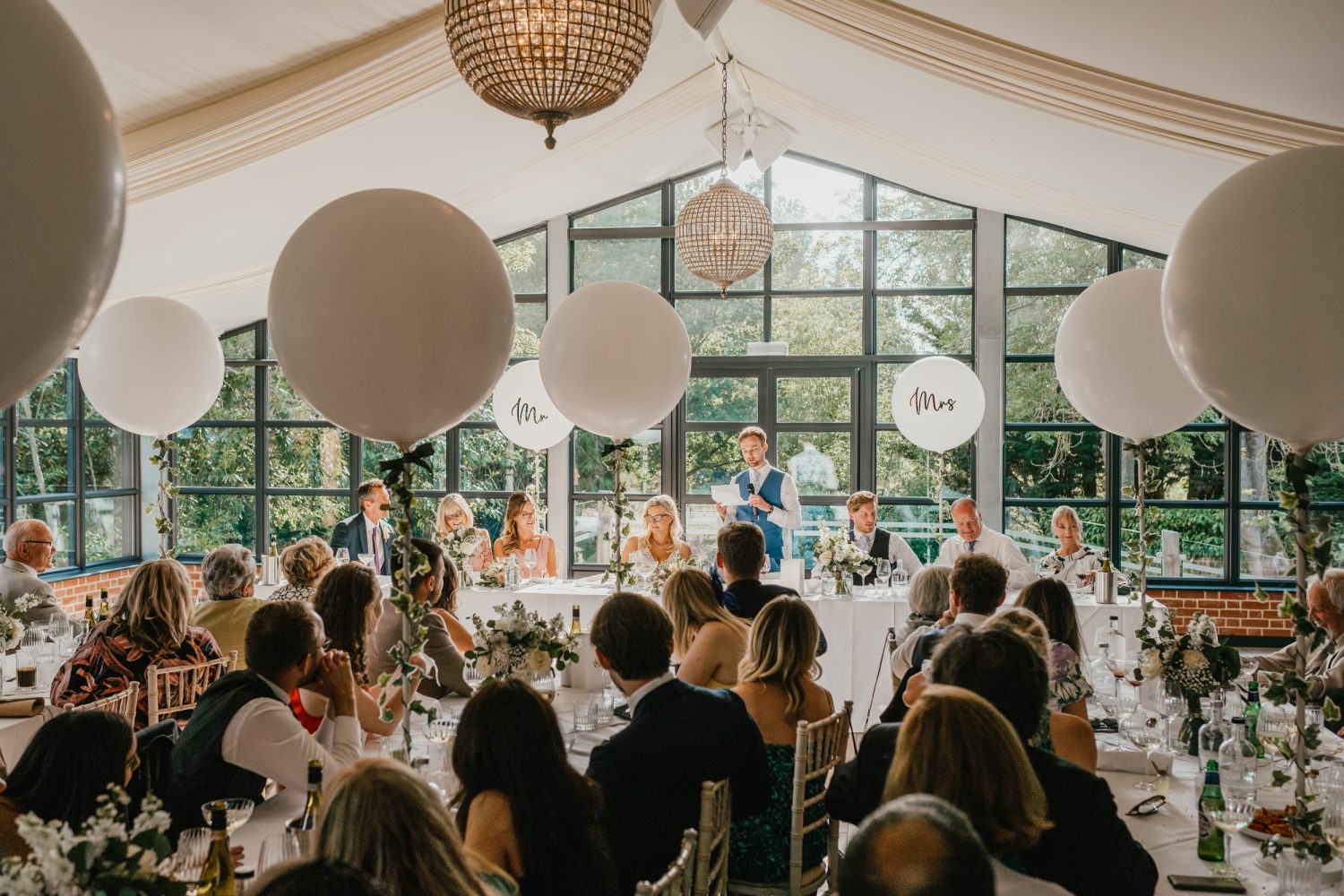 groom's speech in the glasshouse at baddow park house wedding venue in essex