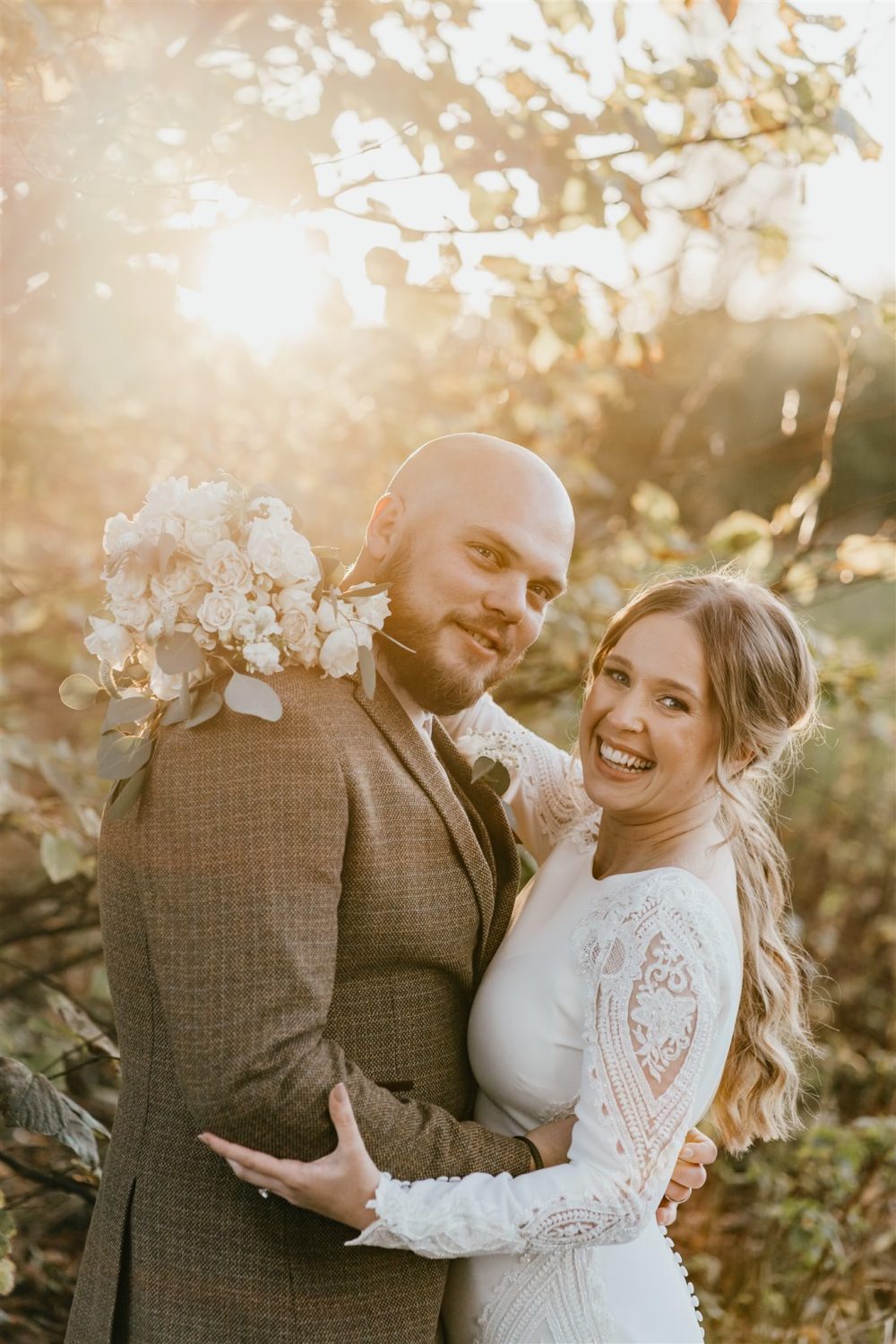 golden hour couple portraits in the grounds at a wedding at the night yard wedding venue in kent
