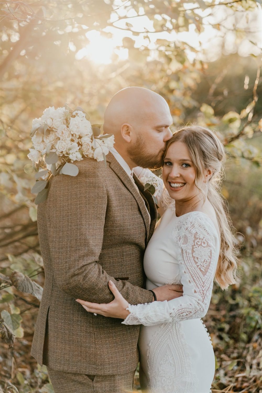 golden hour couple portraits in the grounds at a wedding at the night yard wedding venue in kent