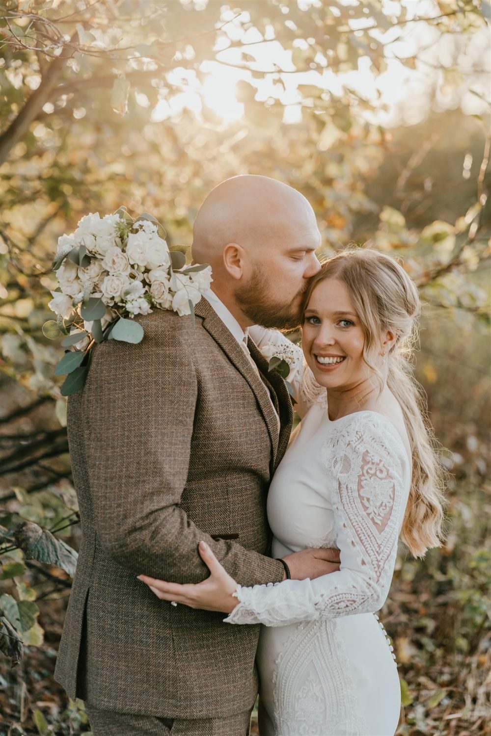 golden hour couple portraits in the grounds at a wedding at the night yard wedding venue in kent