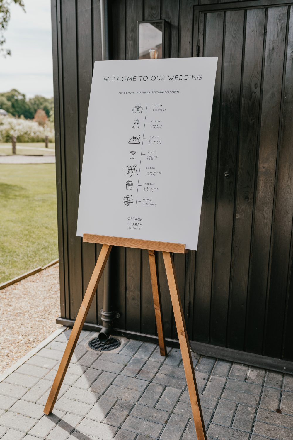 wedding welcome sign on an easel