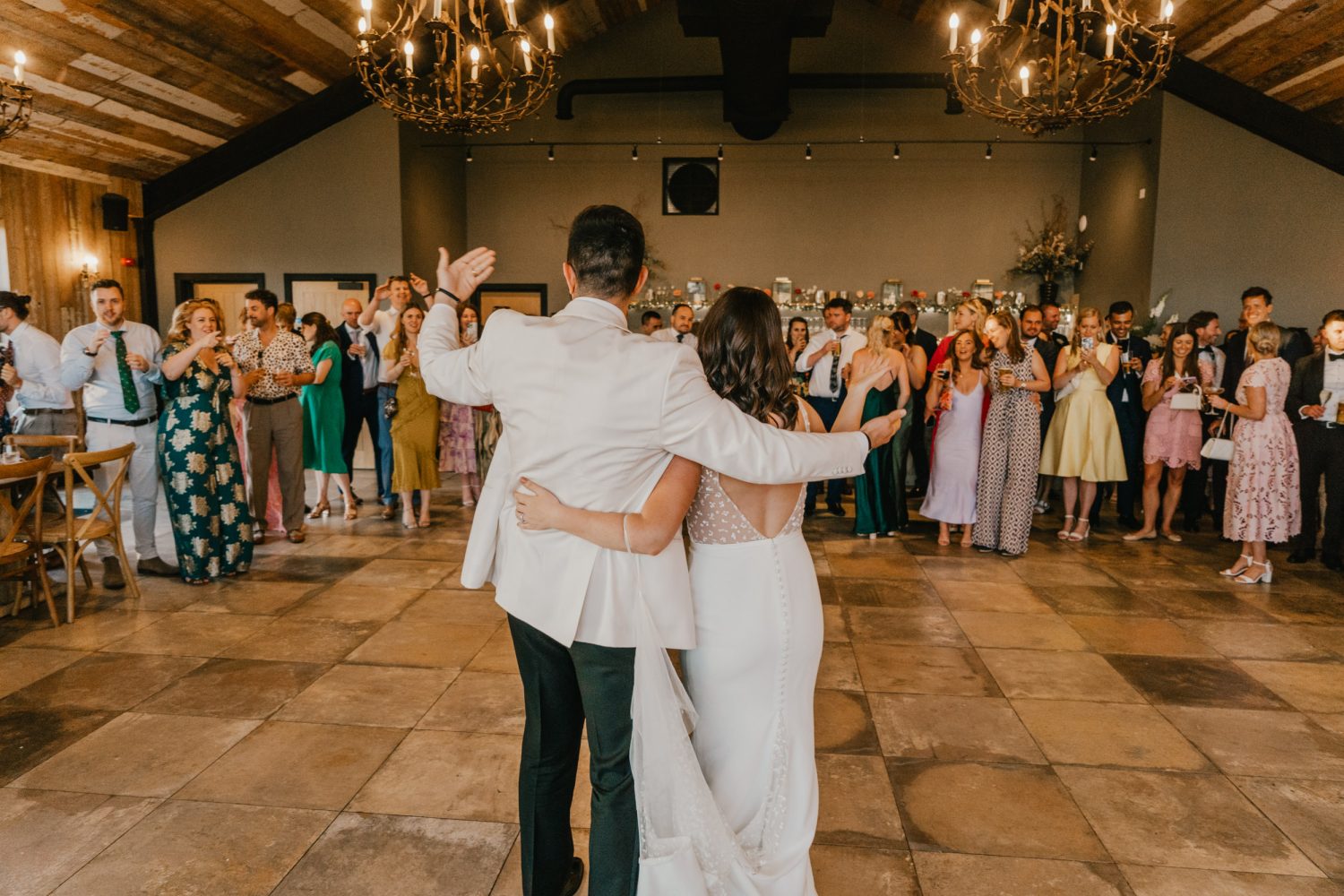 bride and groom first dance at botley hill barn wedding
