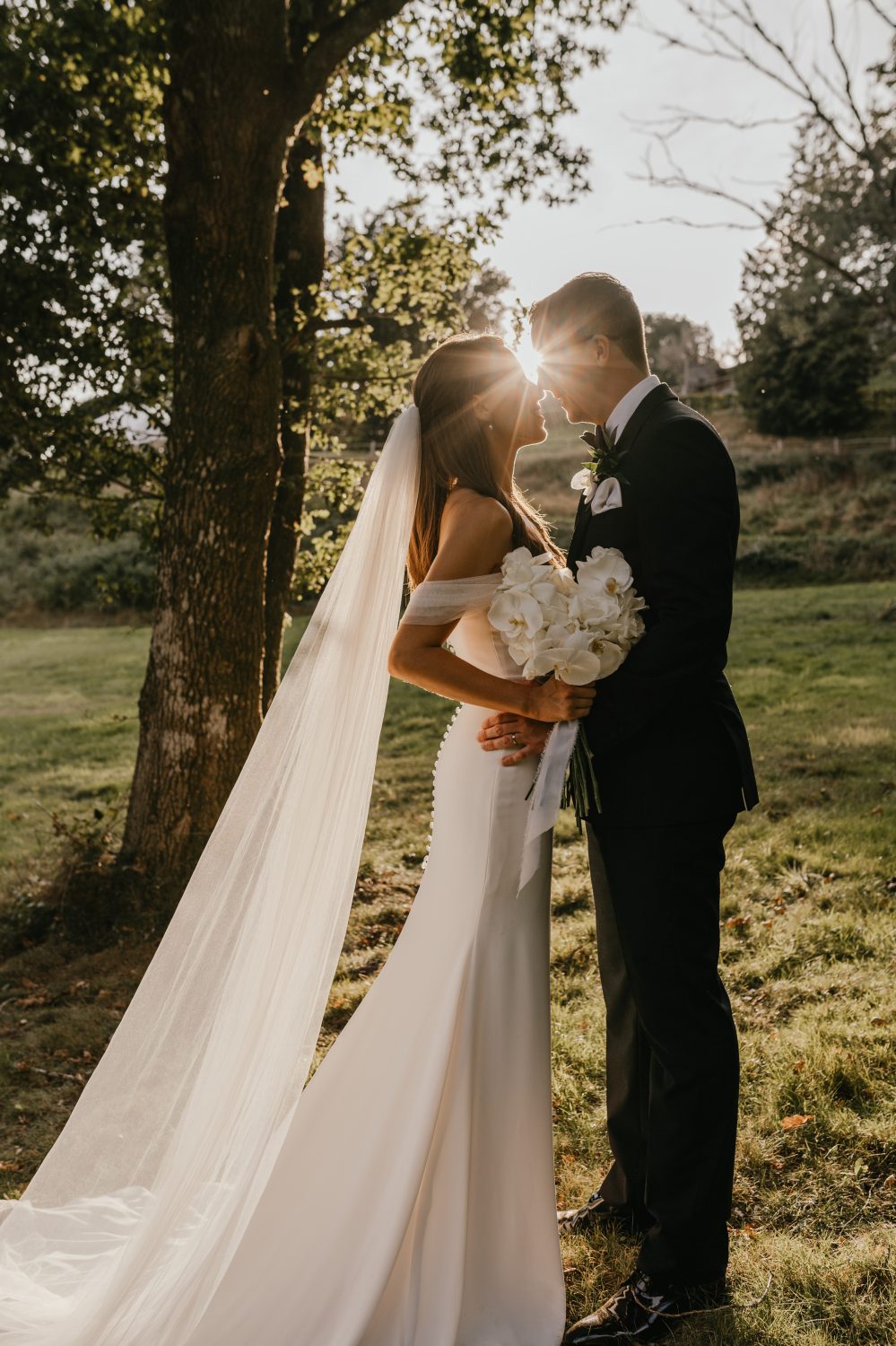 golden hour sunset couple portraits at the beacon wedding venue in kent