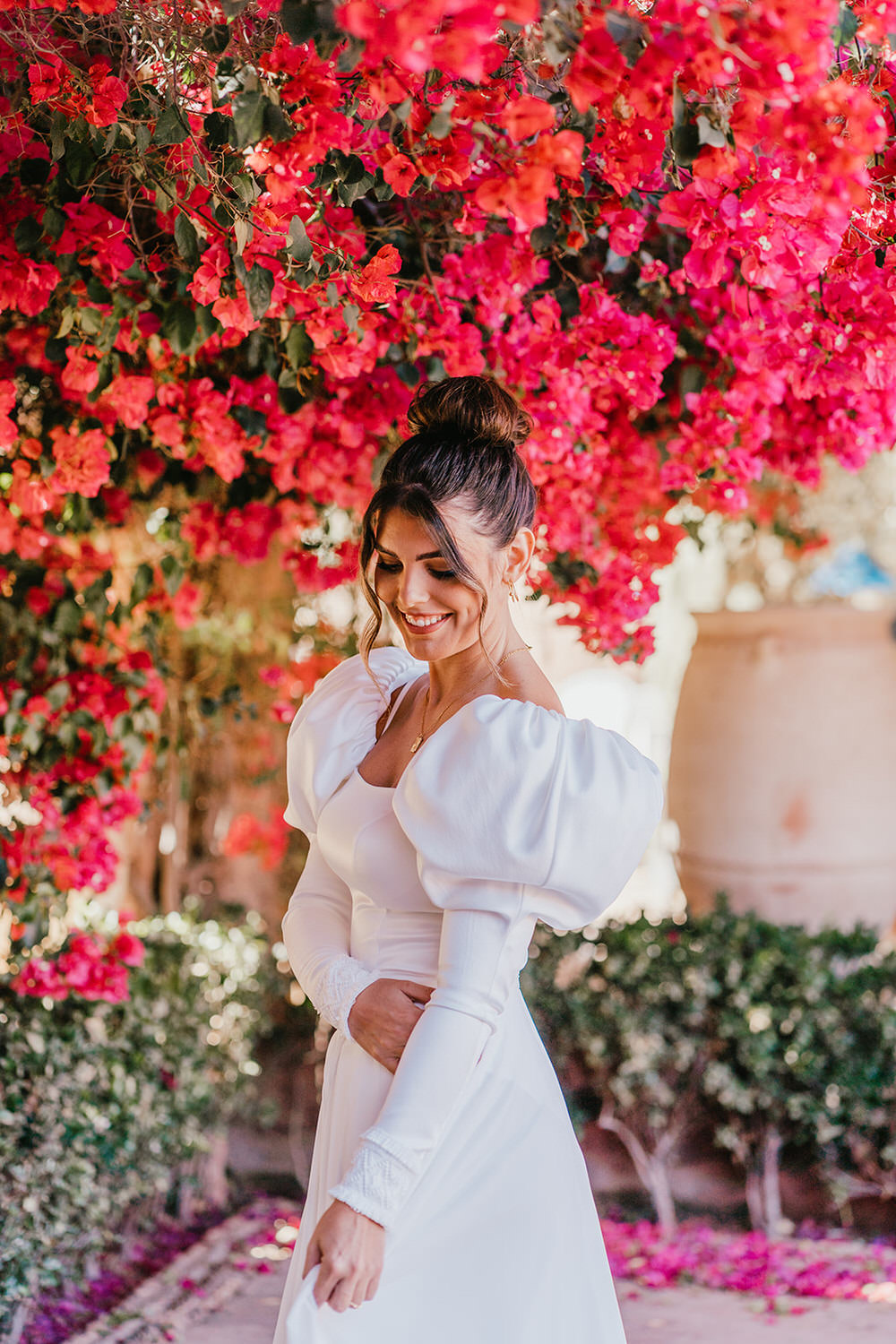 bridal model wearing shikoba bride wedding dress at beldi country club in marrakech