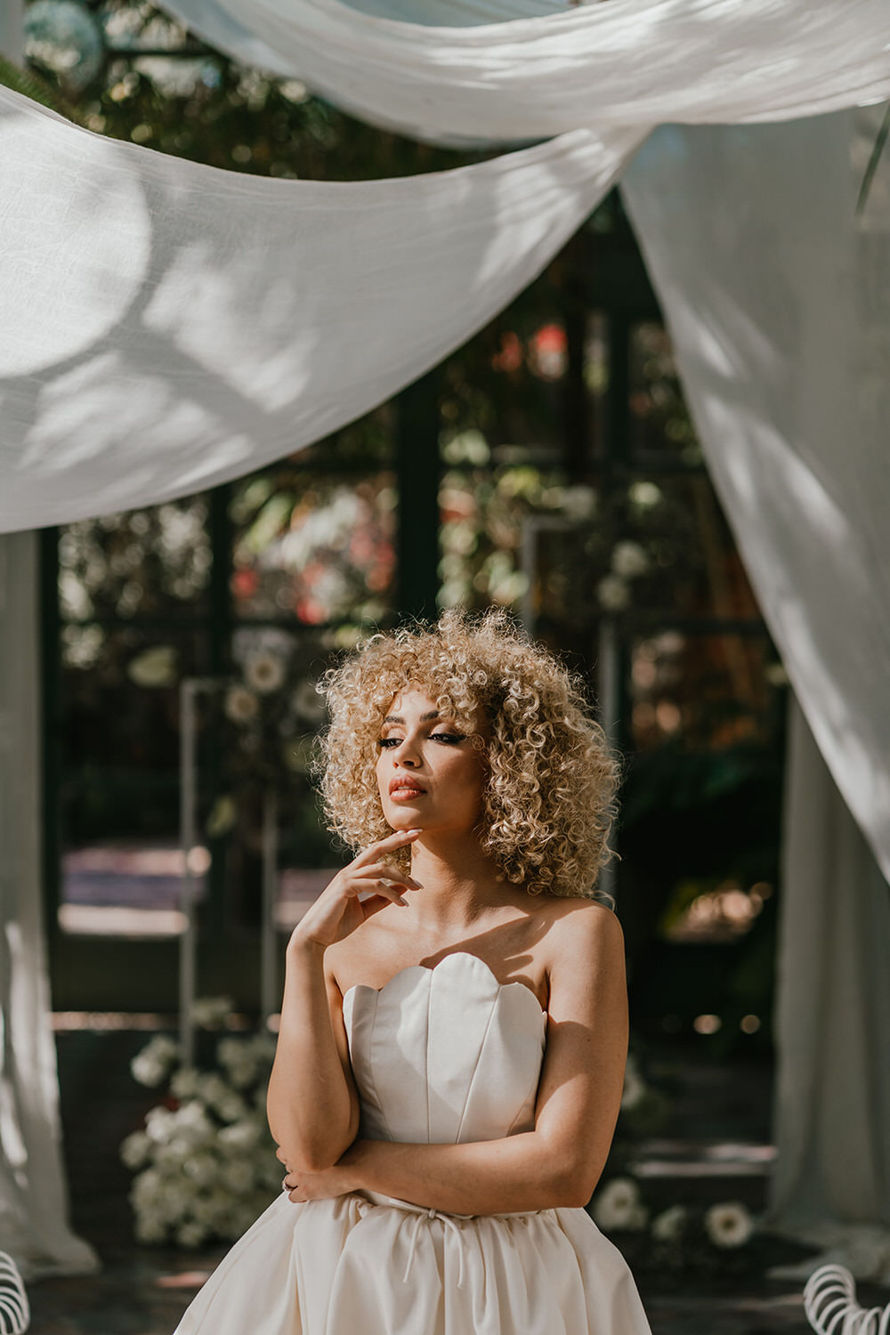 bridal model poses in glasshouse at beldi country club in morocco