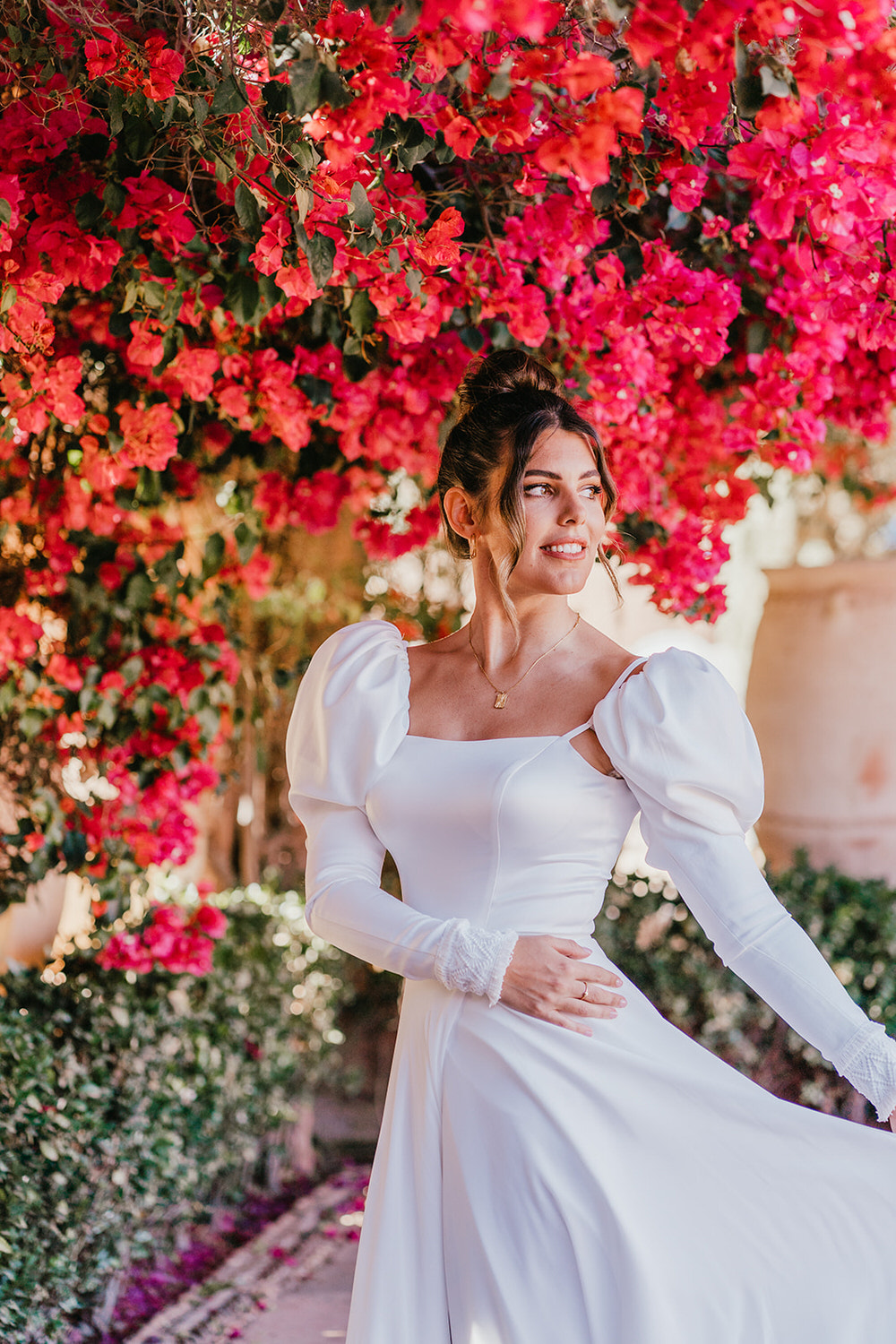 bridal model wearing shikoba bride wedding dress at beldi country club in marrakech