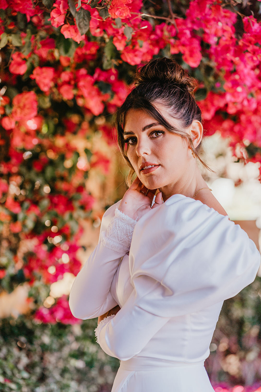 bridal model wearing shikoba bride wedding dress at beldi country club in marrakech
