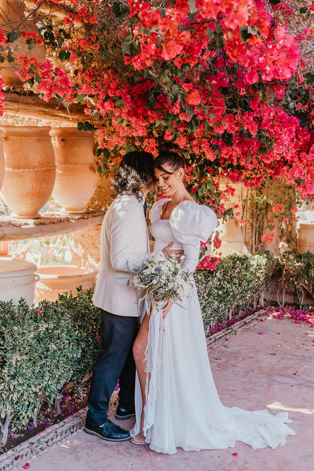 bridal model wearing shikoba bride wedding dress at beldi country club in marrakech