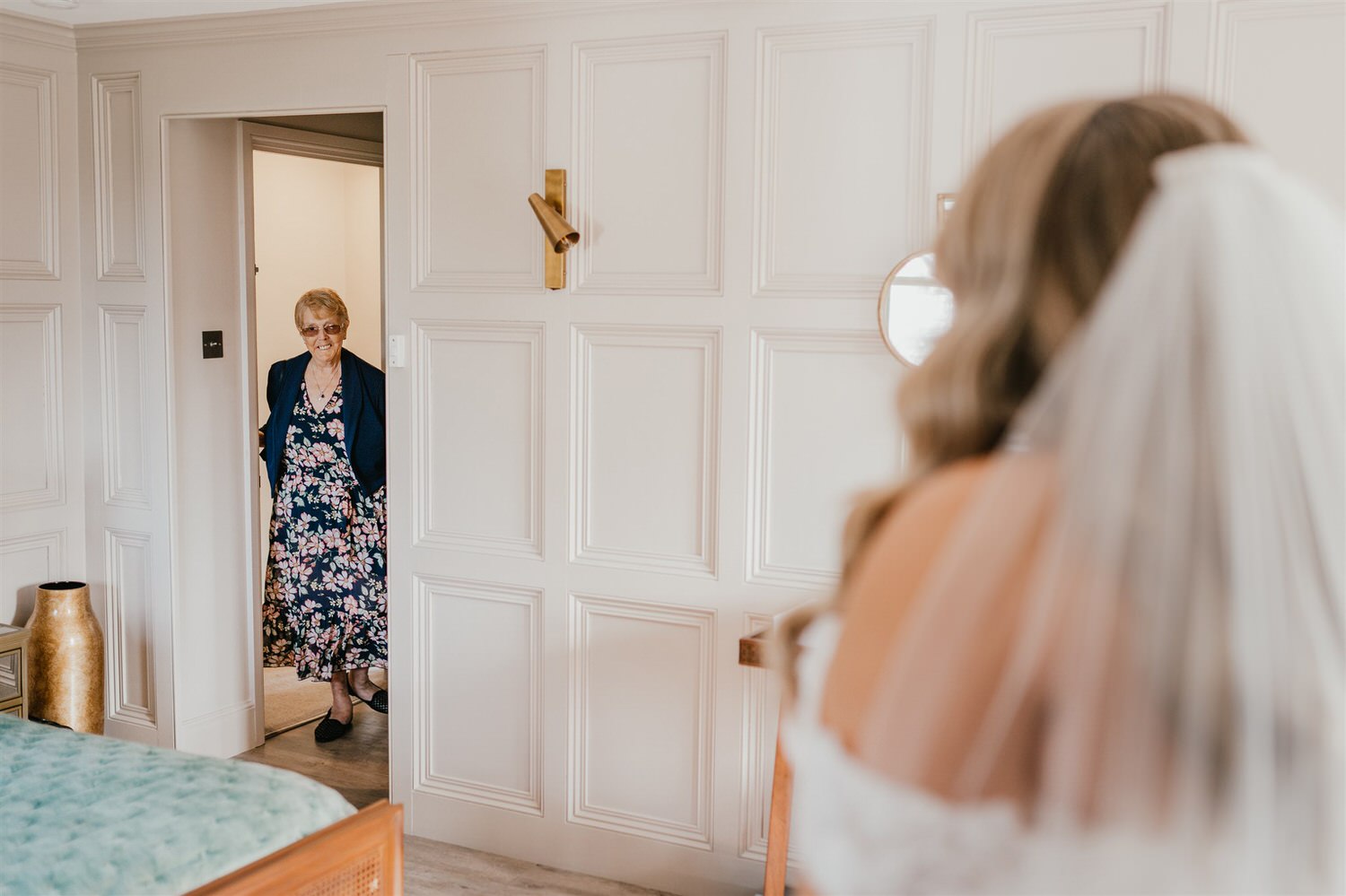 bride reveal to grandma at chapel house estate wedding