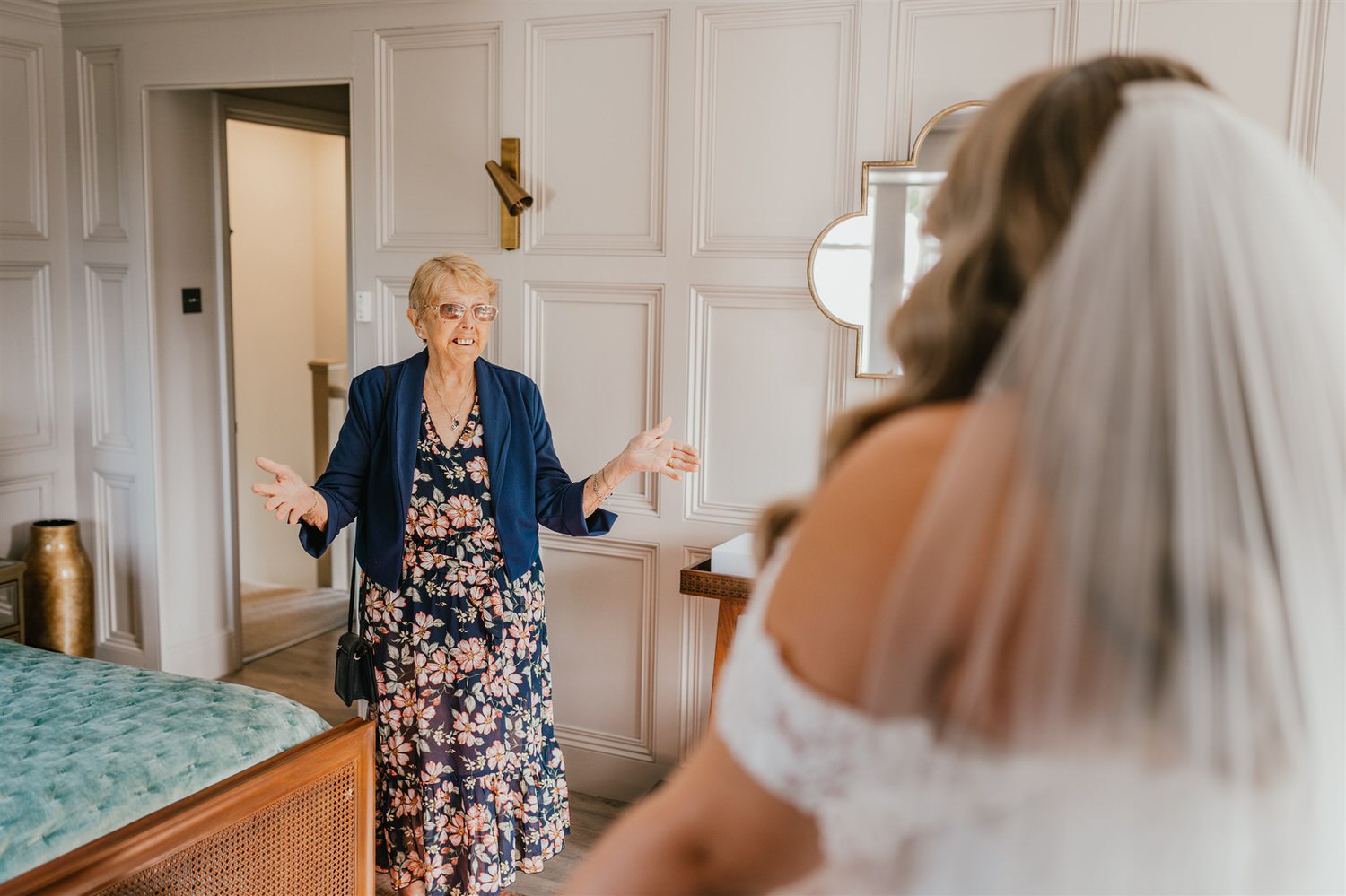 bride reveal to grandma at chapel house estate wedding