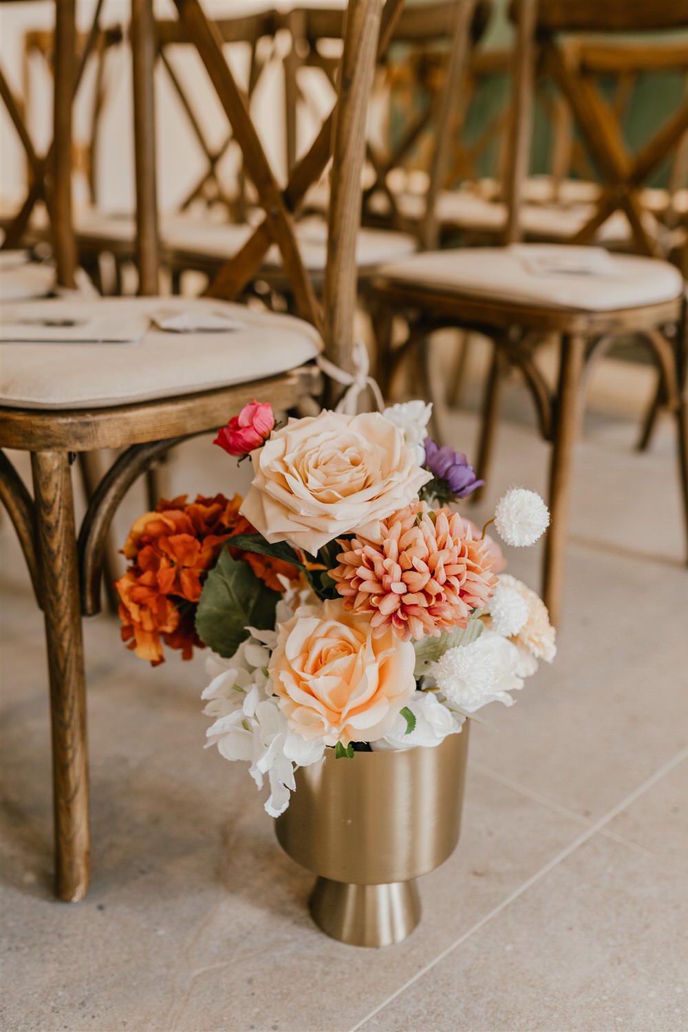 wedding ceremony aisle flowers at chapel house estate wedding venue in kent
