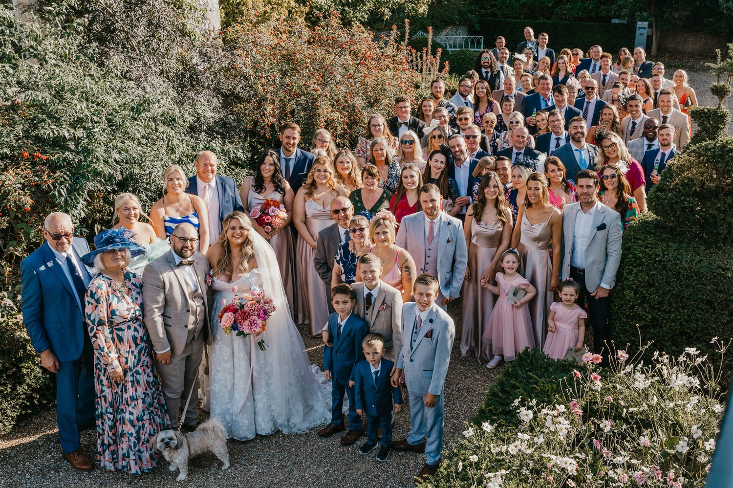 whole group photo at chapel house estate wedding