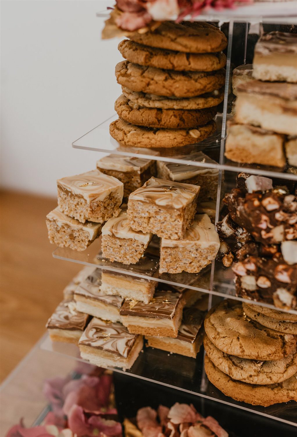 unique wedding cake idea with favourite desserts at chapel house estate wedding