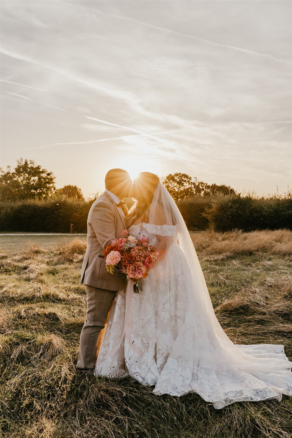 bride and groom sunset couple portraits at chapel house estate in kent