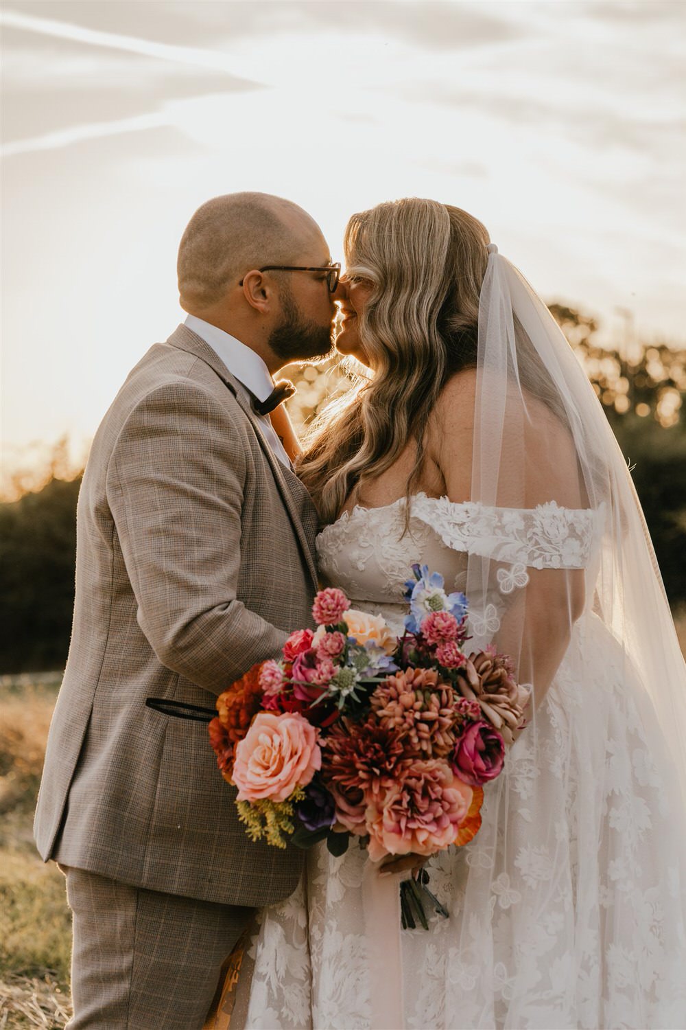 bride and groom sunset couple portraits at chapel house estate in kent