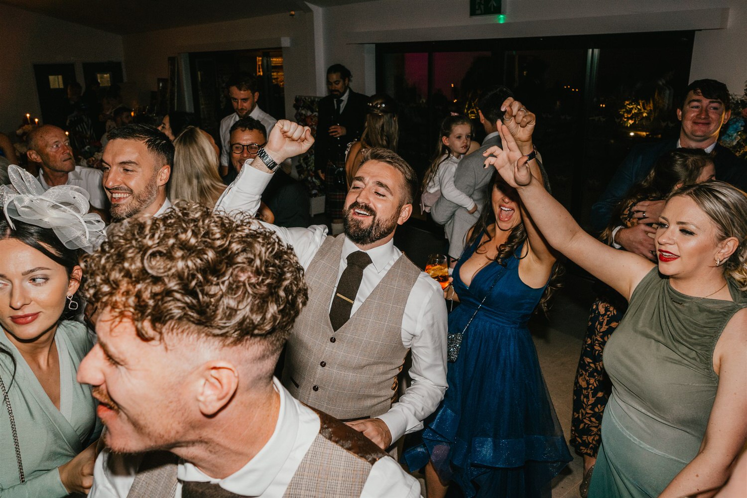 wedding dancefloor party at chapel house estate wedding