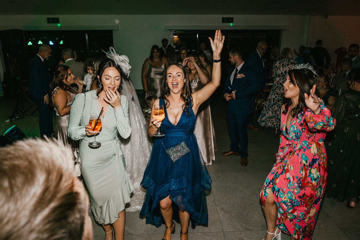 wedding dancefloor party at chapel house estate wedding