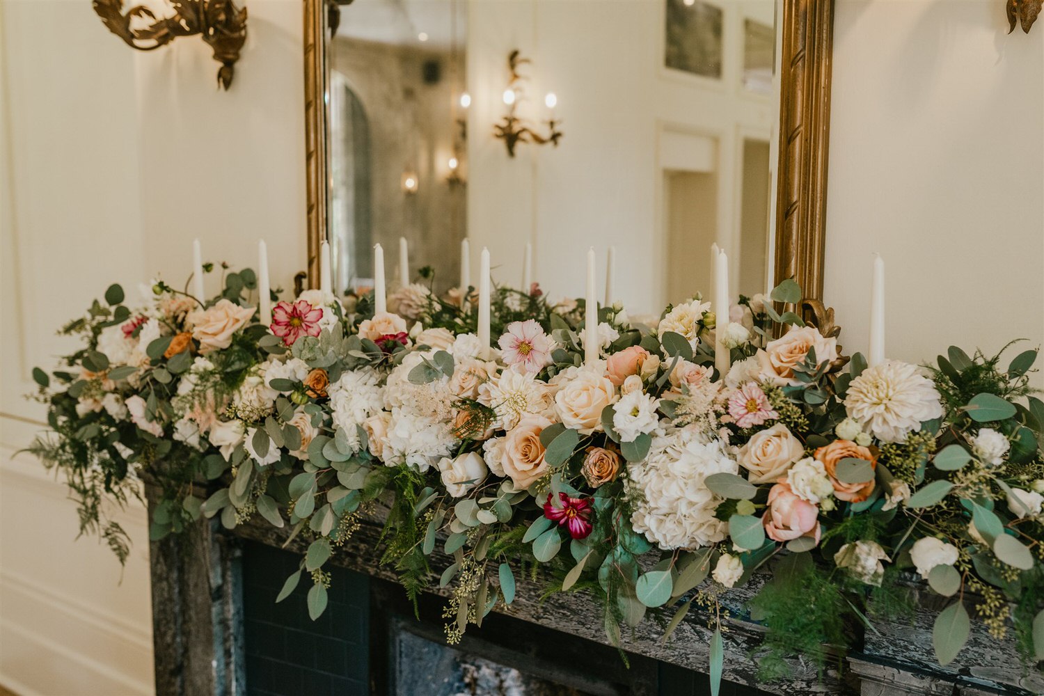 fireplace flower arrangement