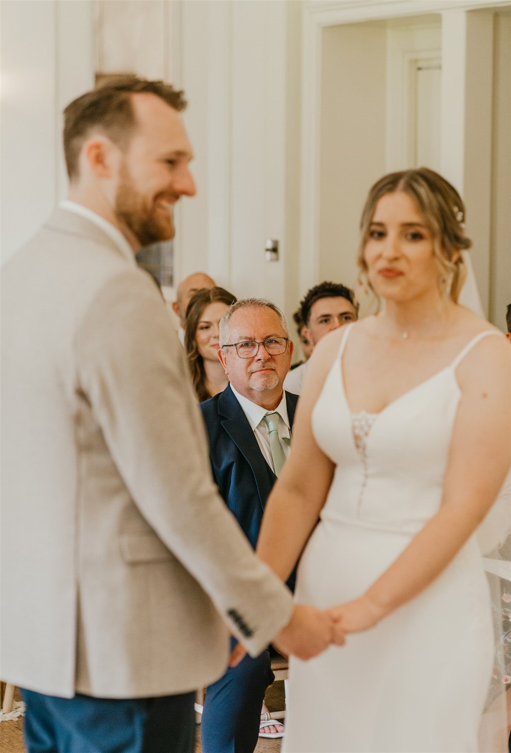 father of the bride watching wedding ceremony at hotel du vin tunbridge wells
