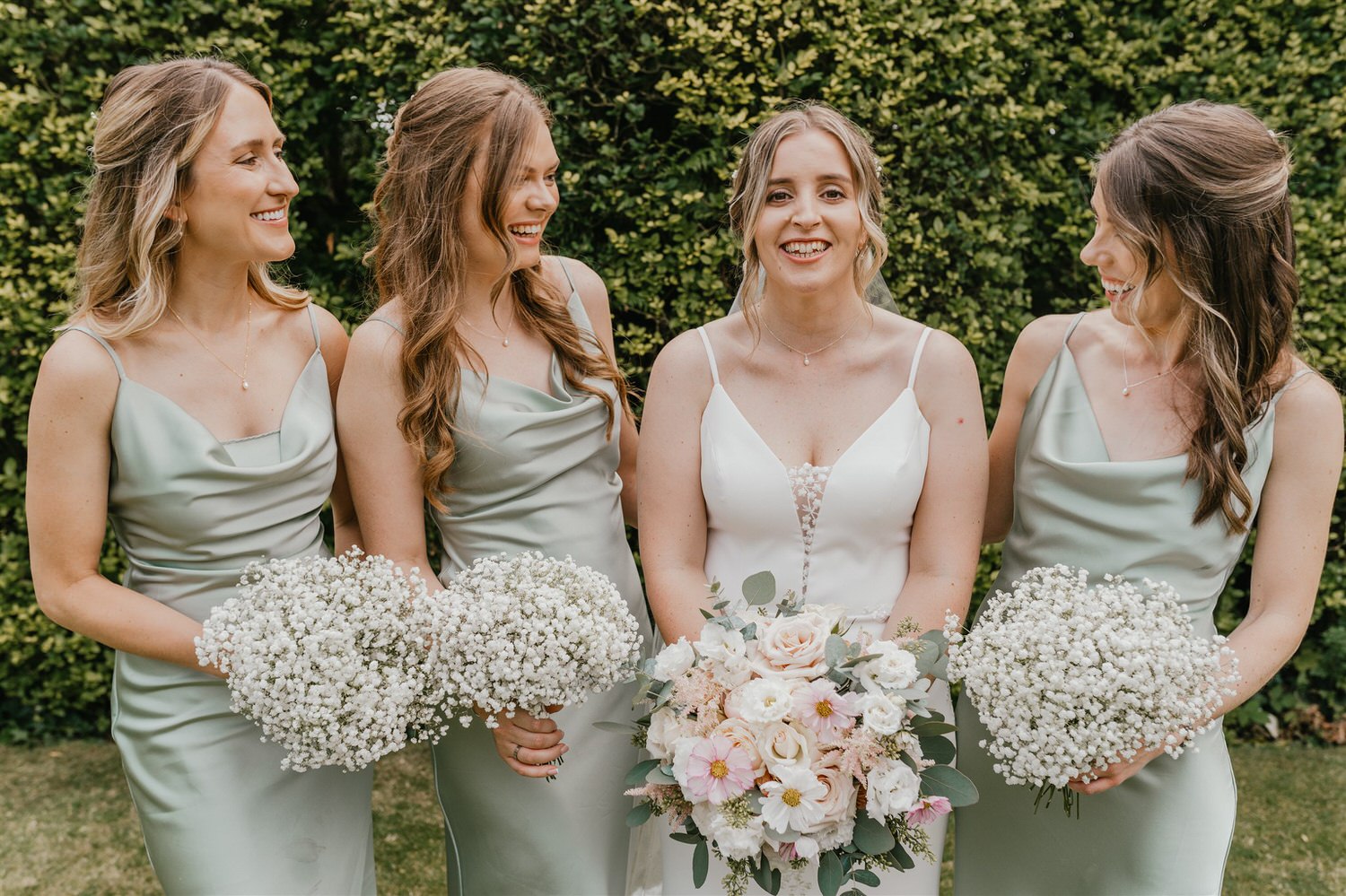 bridal party portraits in the gardens at hotel du vin tunbridge wells wedding