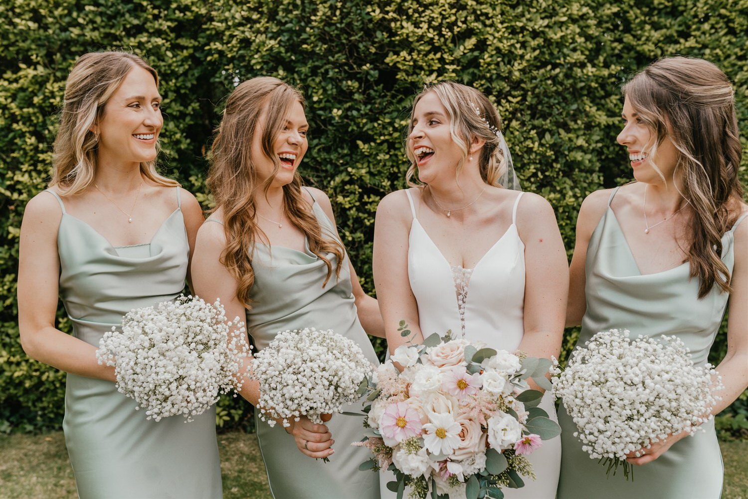 bridal party portraits in the gardens at hotel du vin tunbridge wells wedding