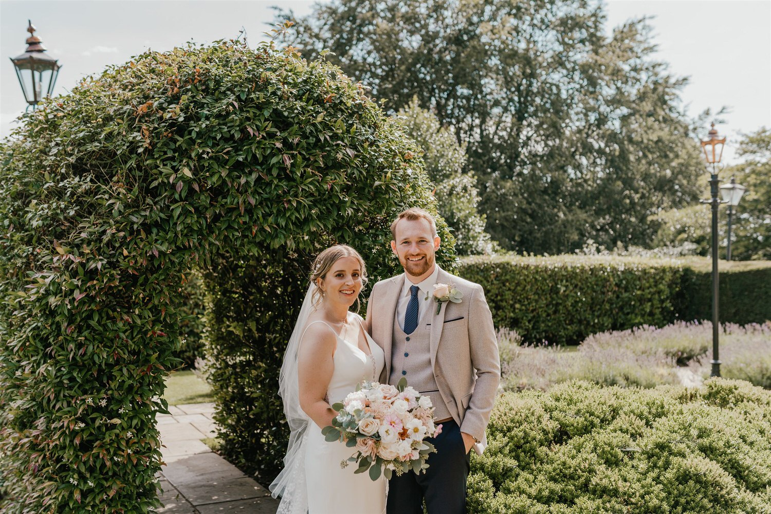 bride and groom couple portraits in the gardens at hotel du vin wedding in tunbridge wells