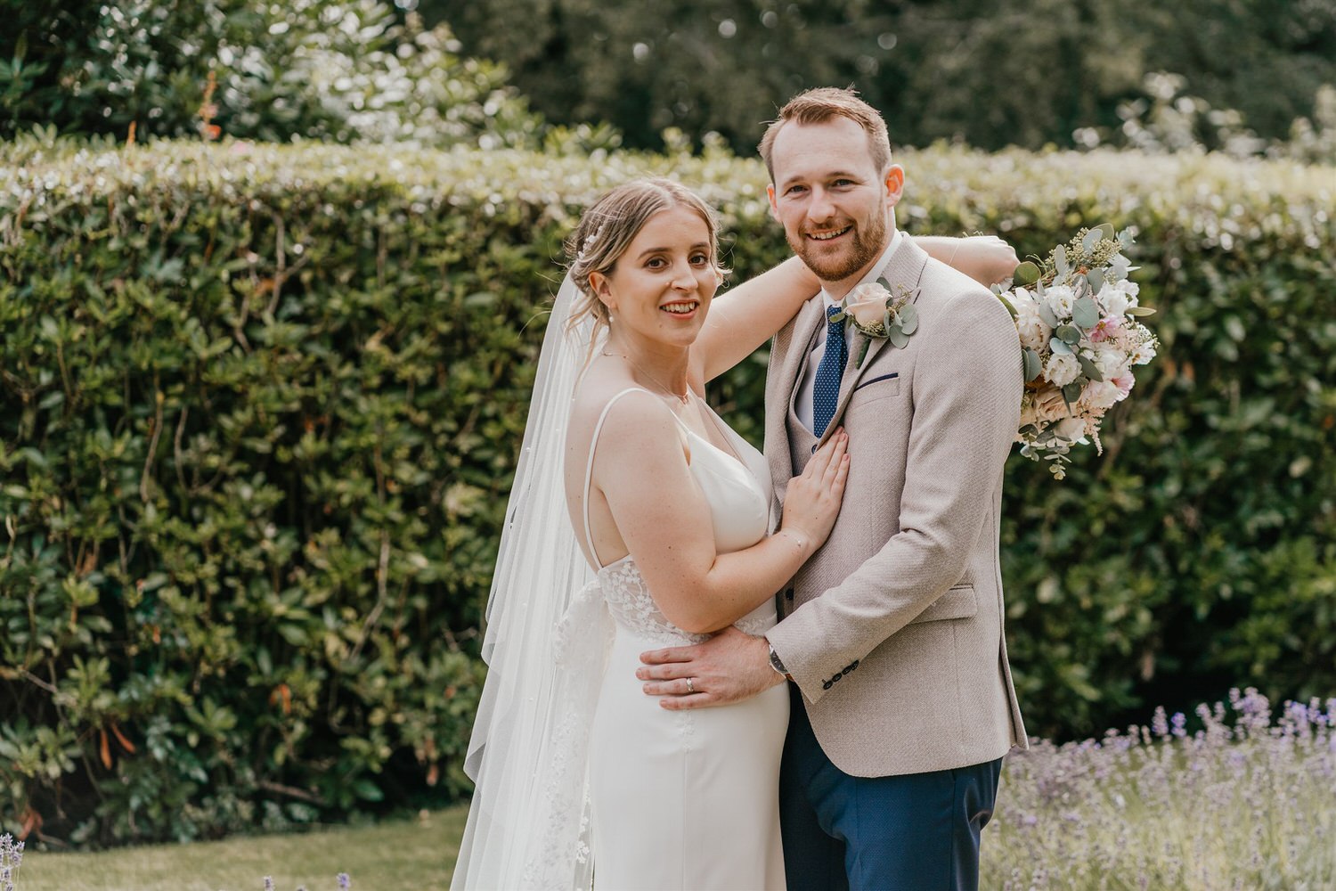 bride and groom couple portraits in the gardens at hotel du vin wedding in tunbridge wells