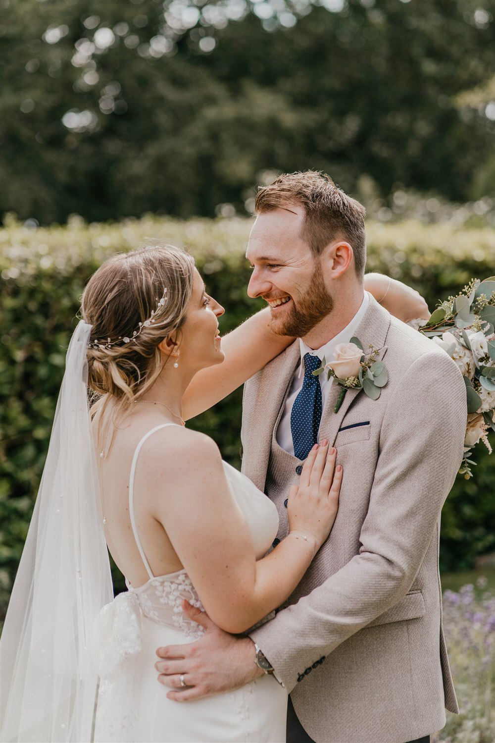 bride and groom couple portraits in the gardens at hotel du vin wedding in tunbridge wells