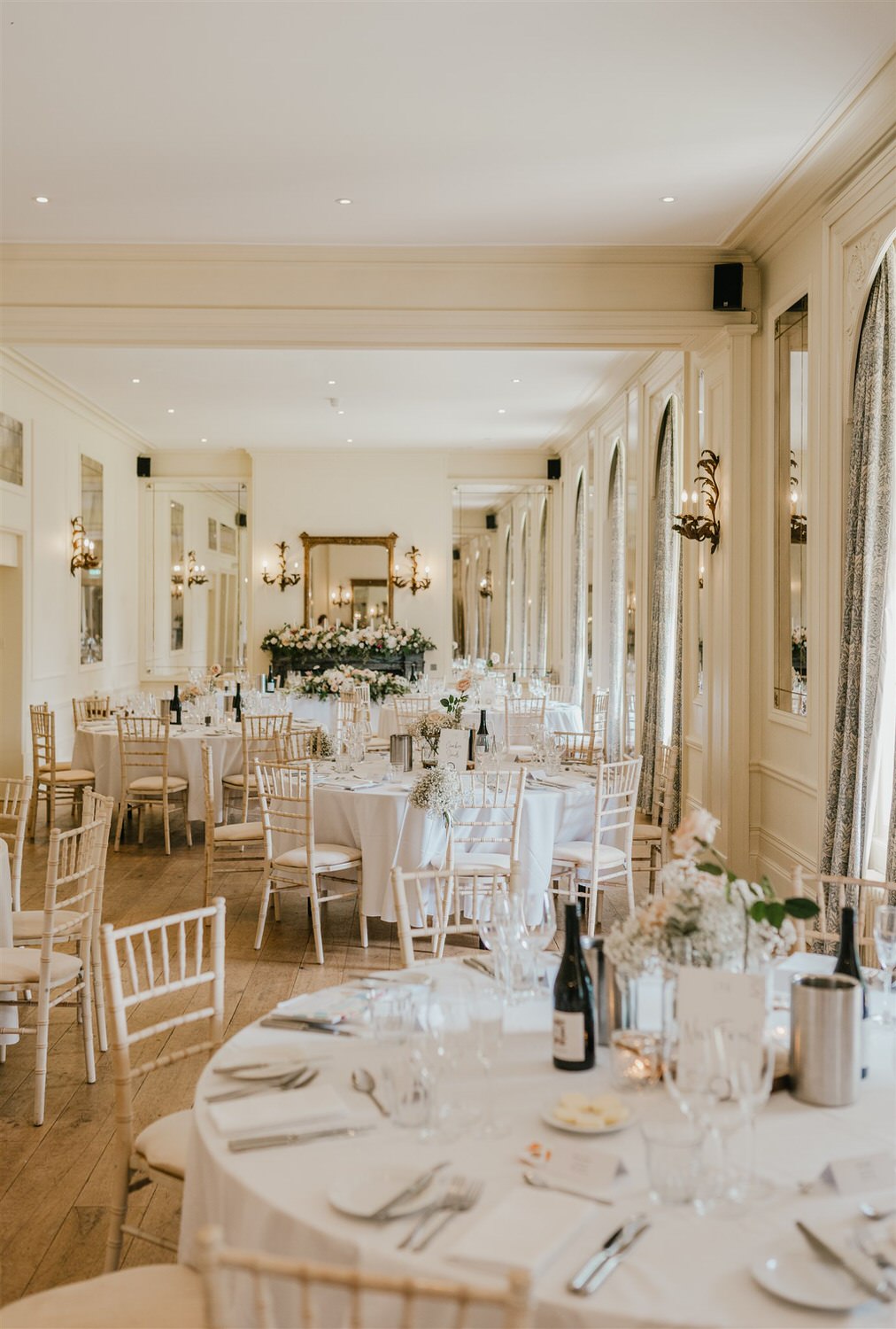 wedding breakfast setup in the ballroom at hotel du vin tunbridge wells
