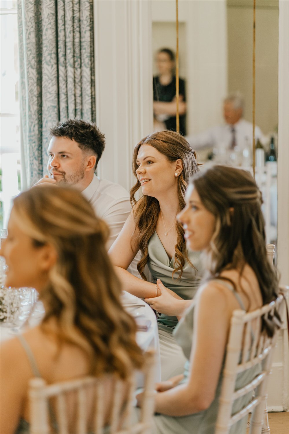 guest reactions during speeches in the ballroom at hotel du vin tunbridge wells wedding