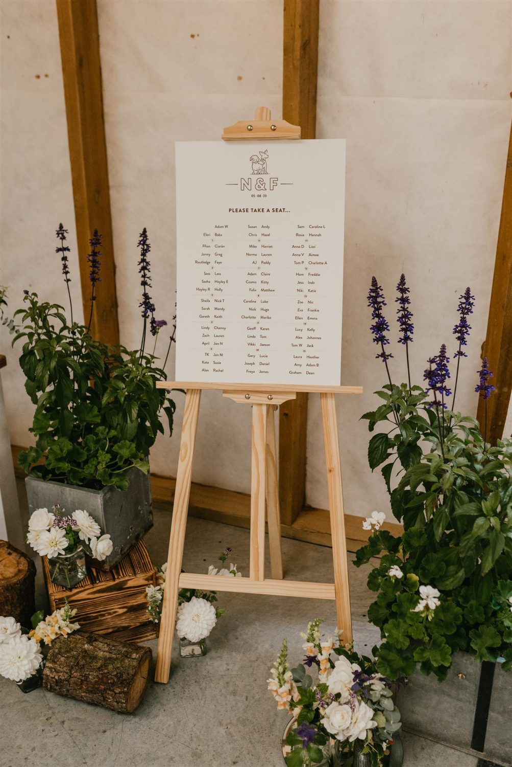 wedding breakfast table plan on easel at acorn barn wedding in oxfordshire