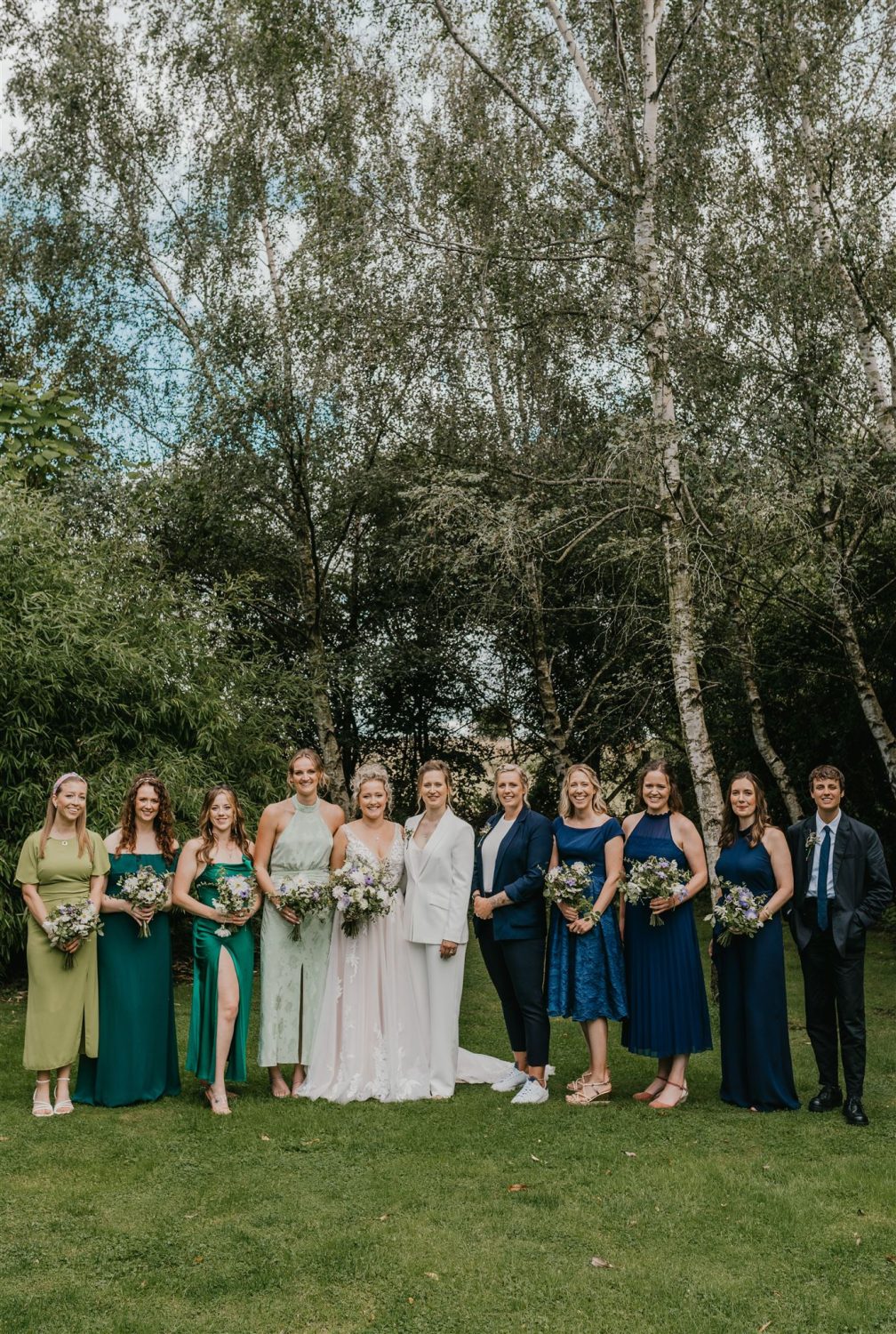 bridal party portraits at acorn barn wedding venue in oxfordshire
