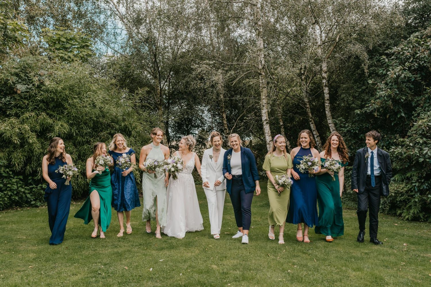bridal party portraits at acorn barn wedding venue in oxfordshire