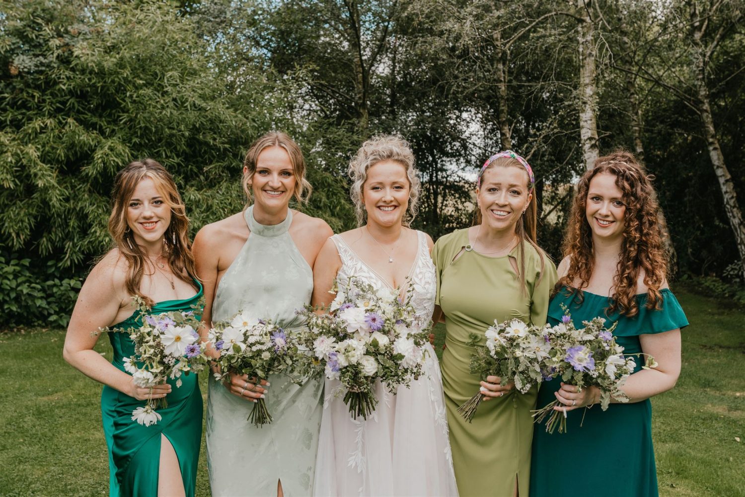 bridal party portraits at acorn barn wedding venue in oxfordshire
