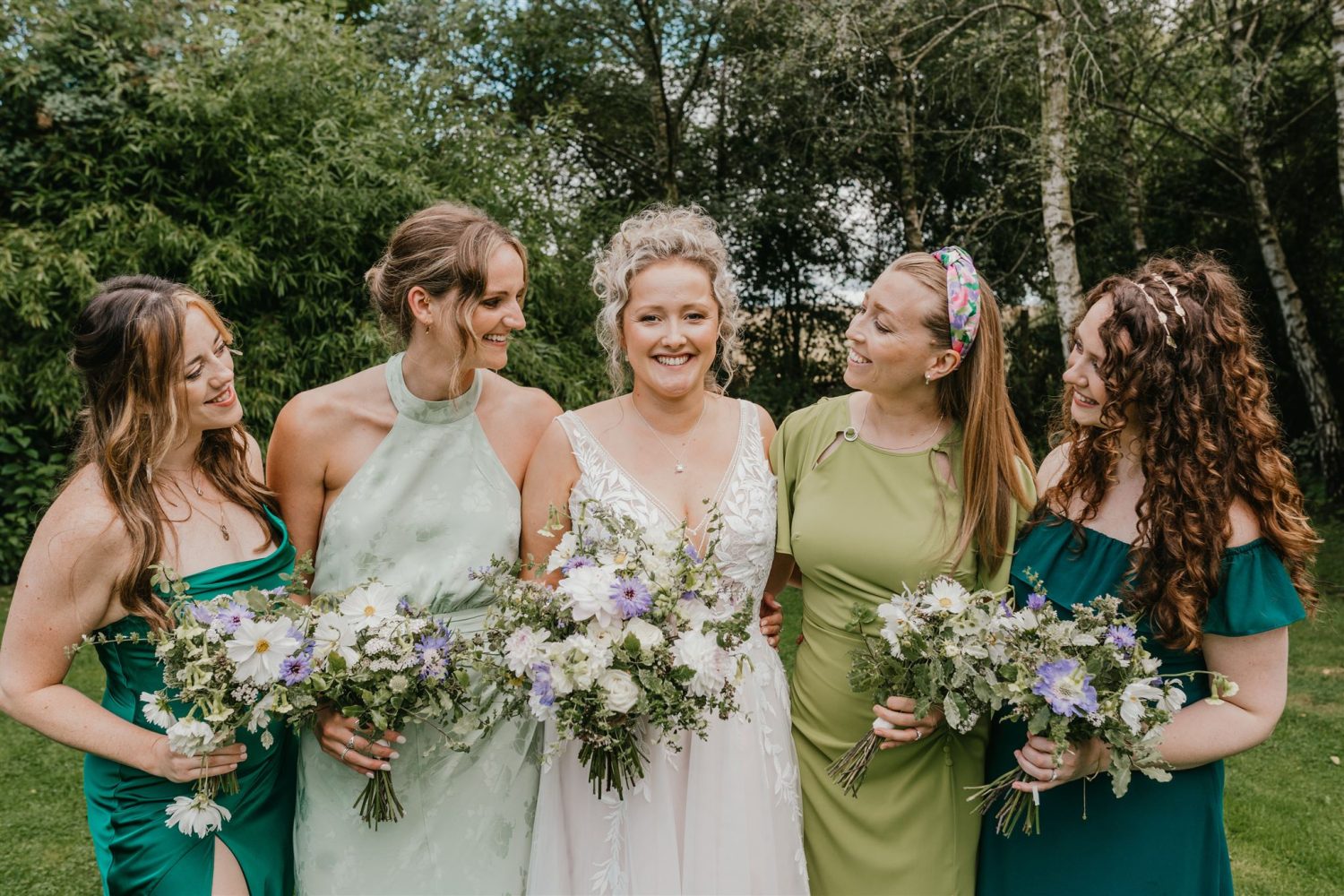 bridal party portraits at acorn barn wedding venue in oxfordshire