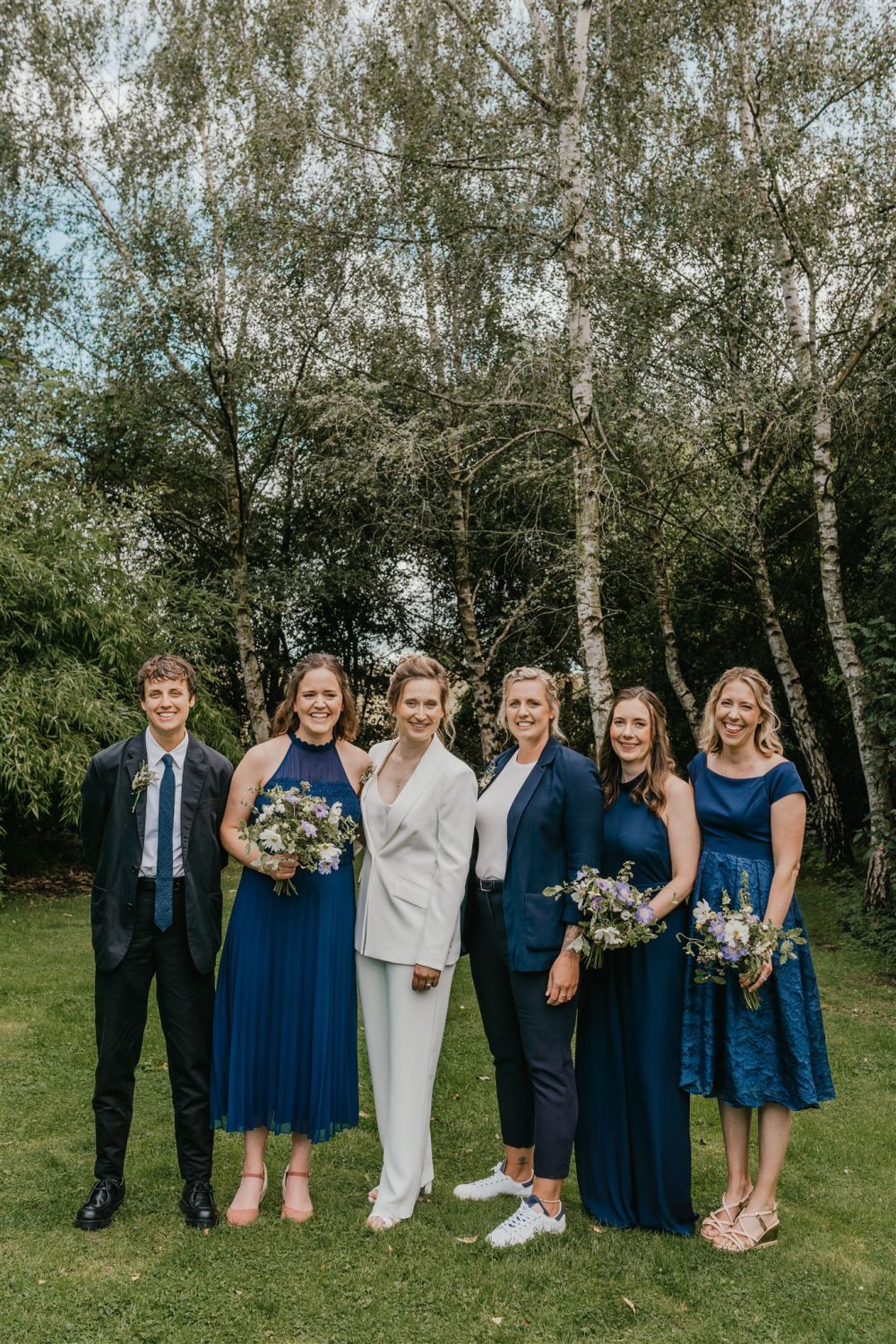 bridal party portraits at acorn barn wedding venue in oxfordshire