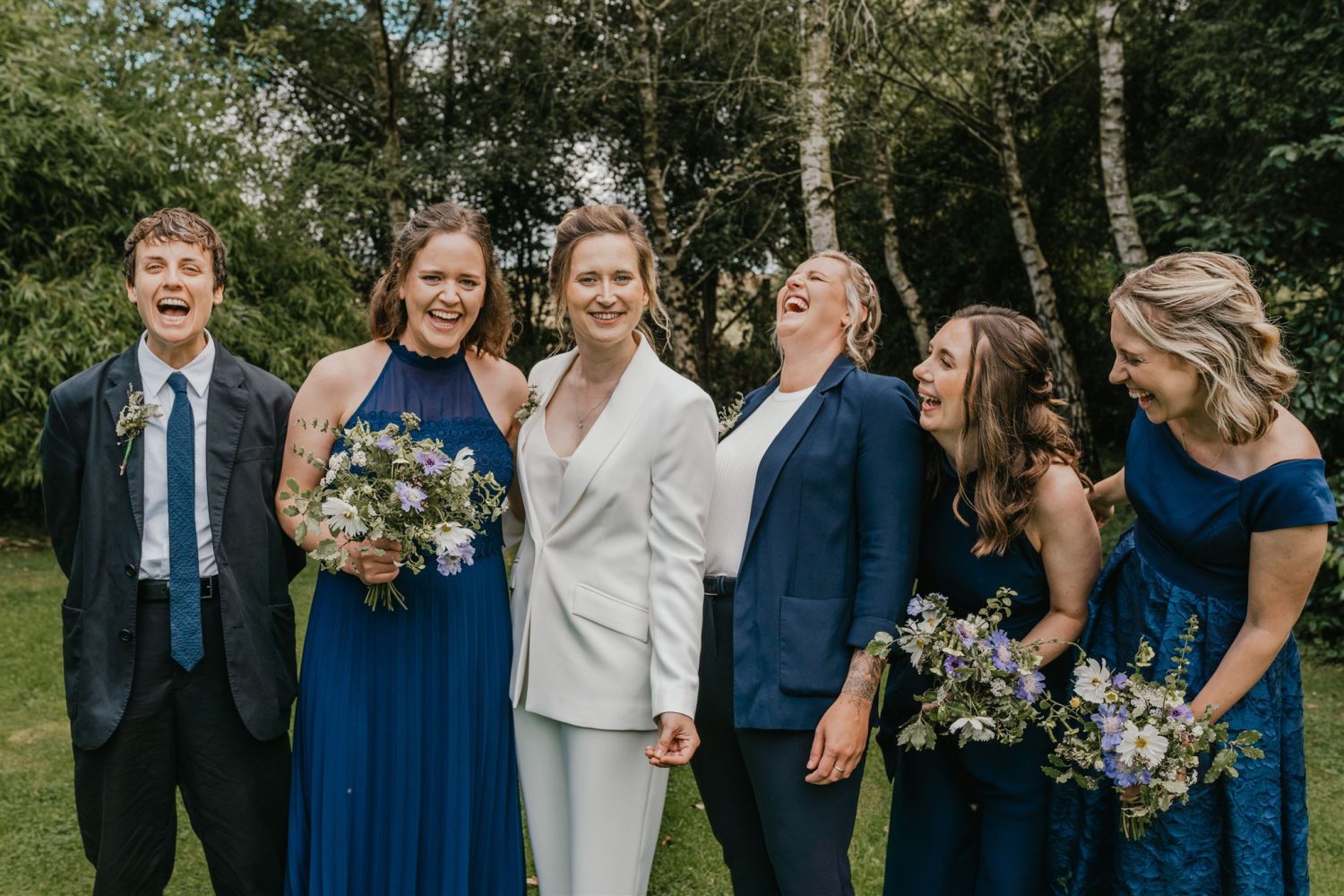 bridal party portraits at acorn barn wedding venue in oxfordshire