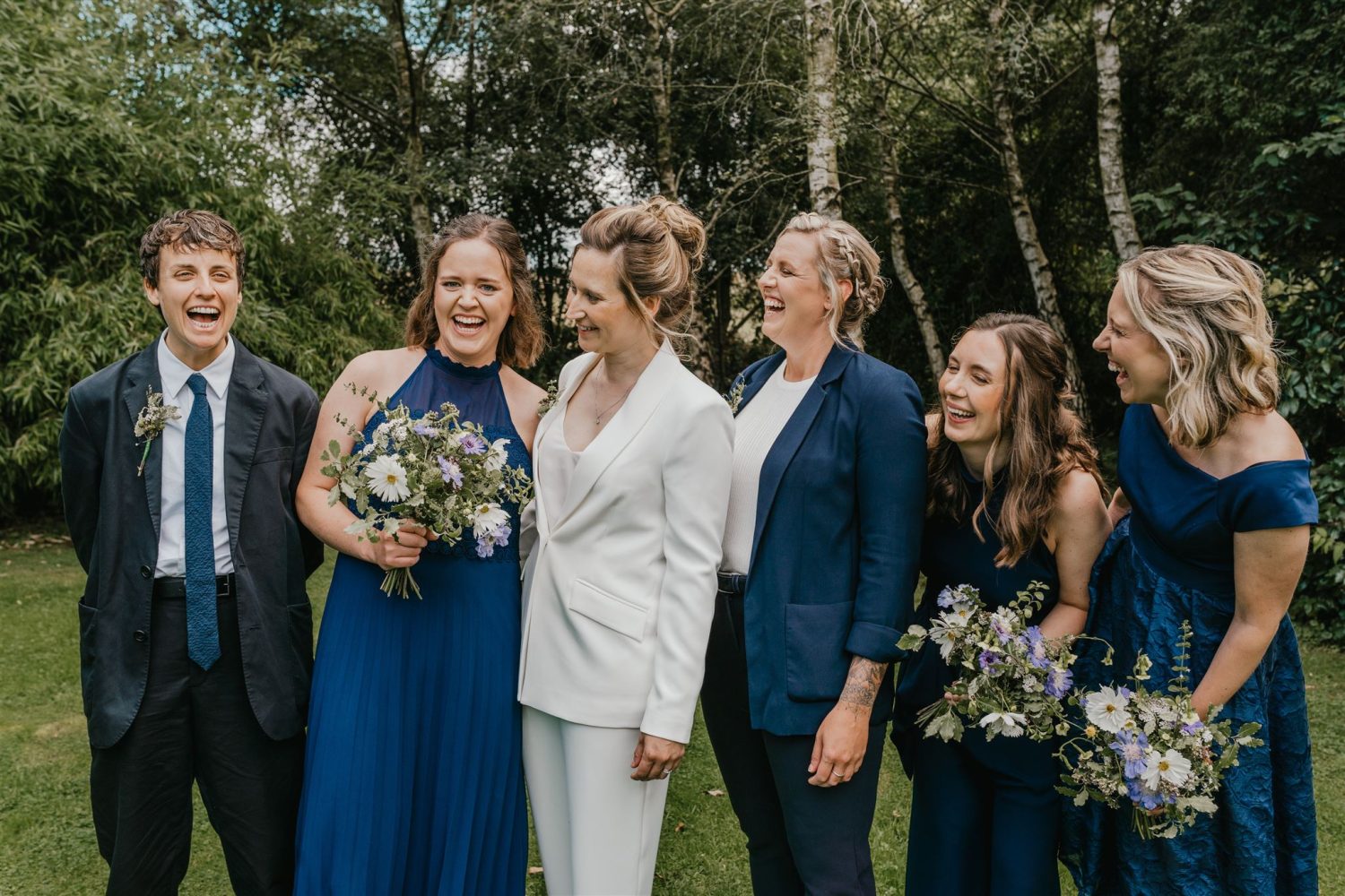 bridal party portraits at acorn barn wedding venue in oxfordshire