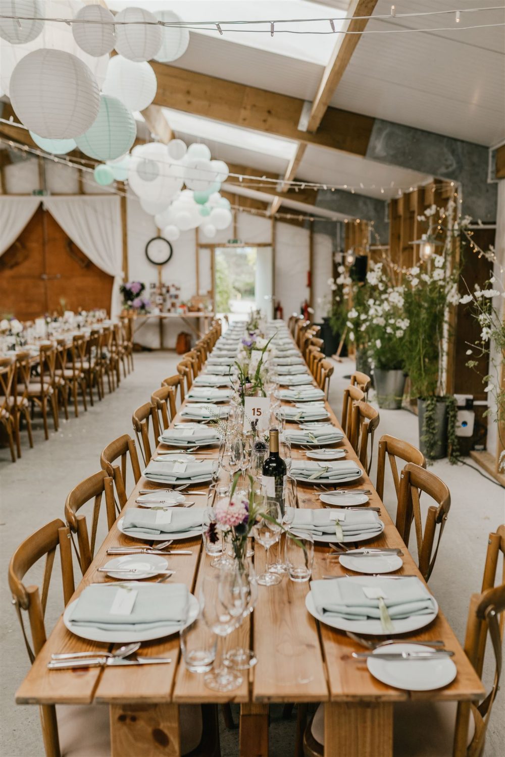 diy wedding breakfast setup at acorn barn wedding in oxfordshire