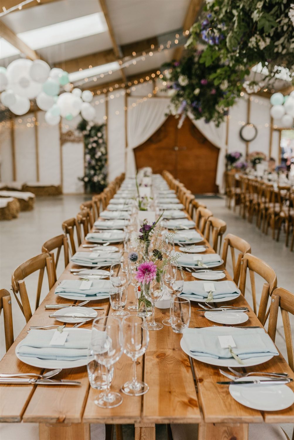 diy wedding breakfast setup at acorn barn wedding in oxfordshire