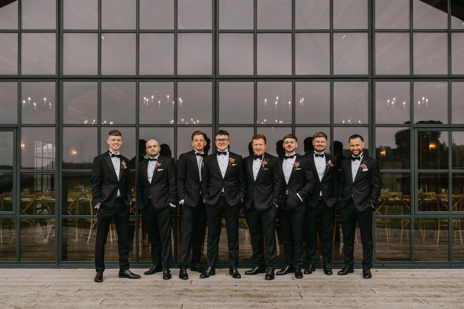 groom and groomsmen outside botley hill barn