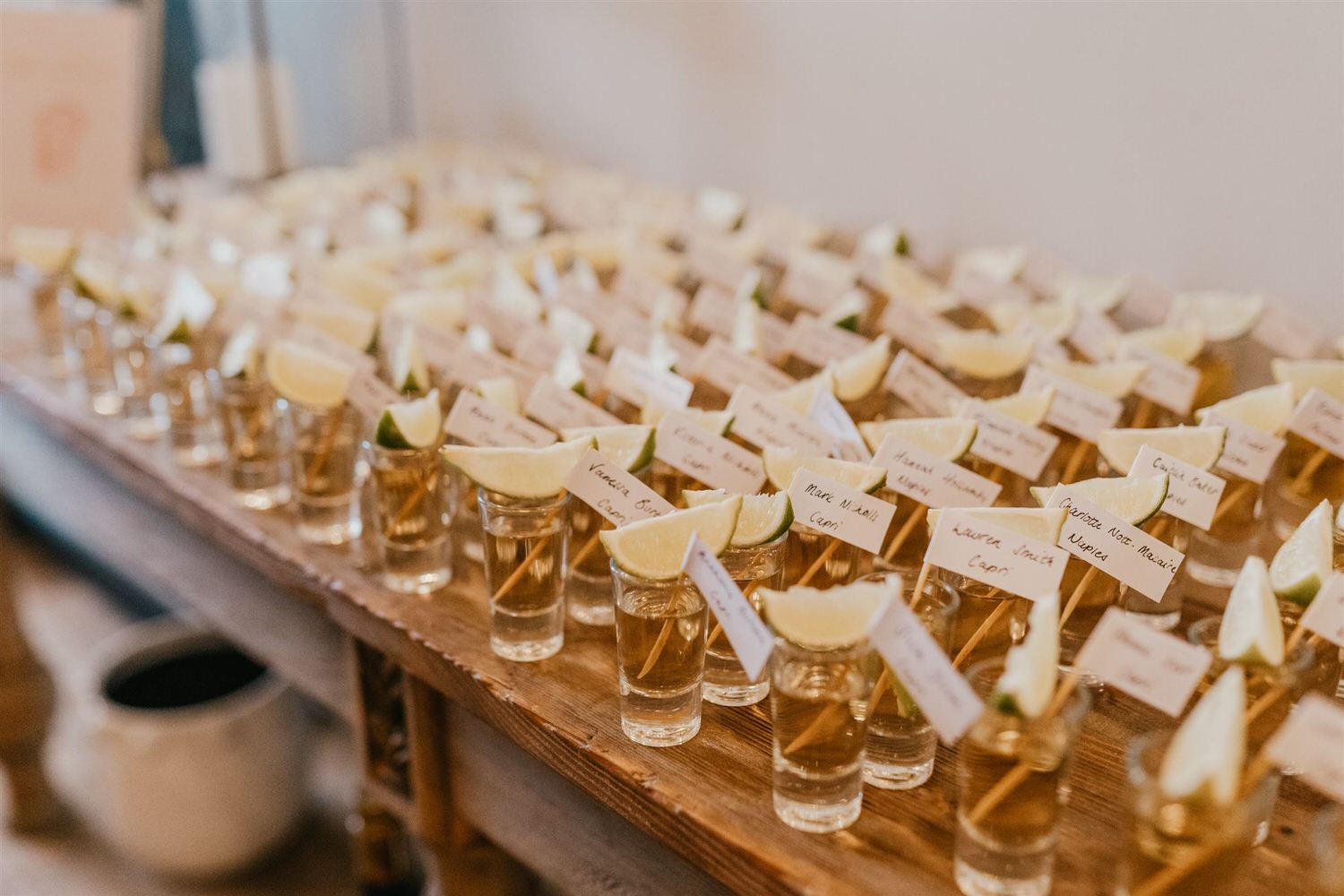 tequila shots as wedding table plan