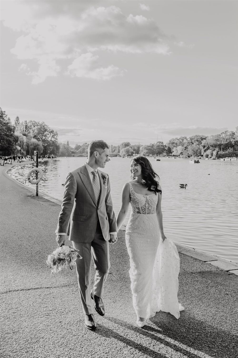 black and white couple portrait at hyde park wedding in london