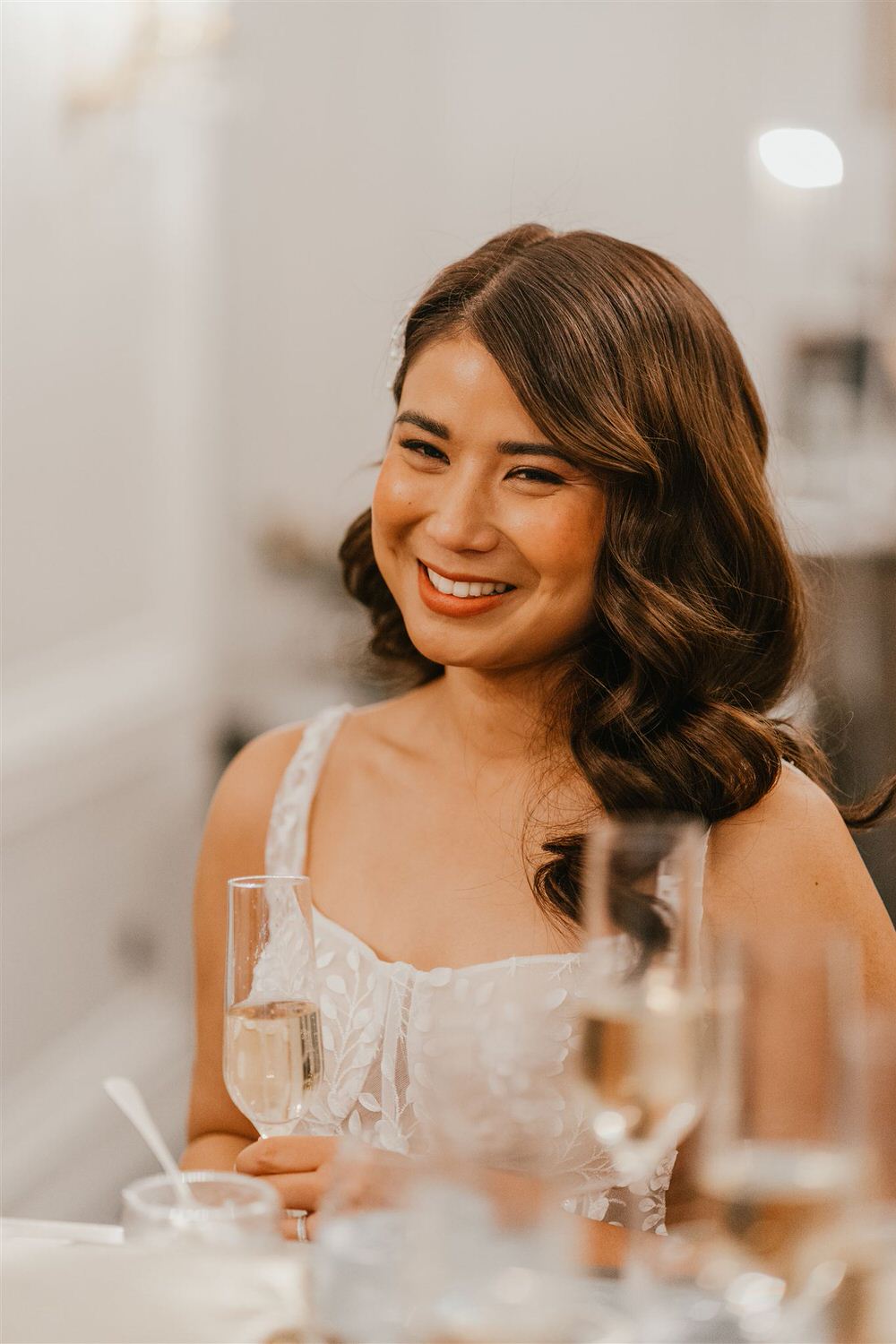 bride during cocktail hour at intimate mandarin oriental wedding london