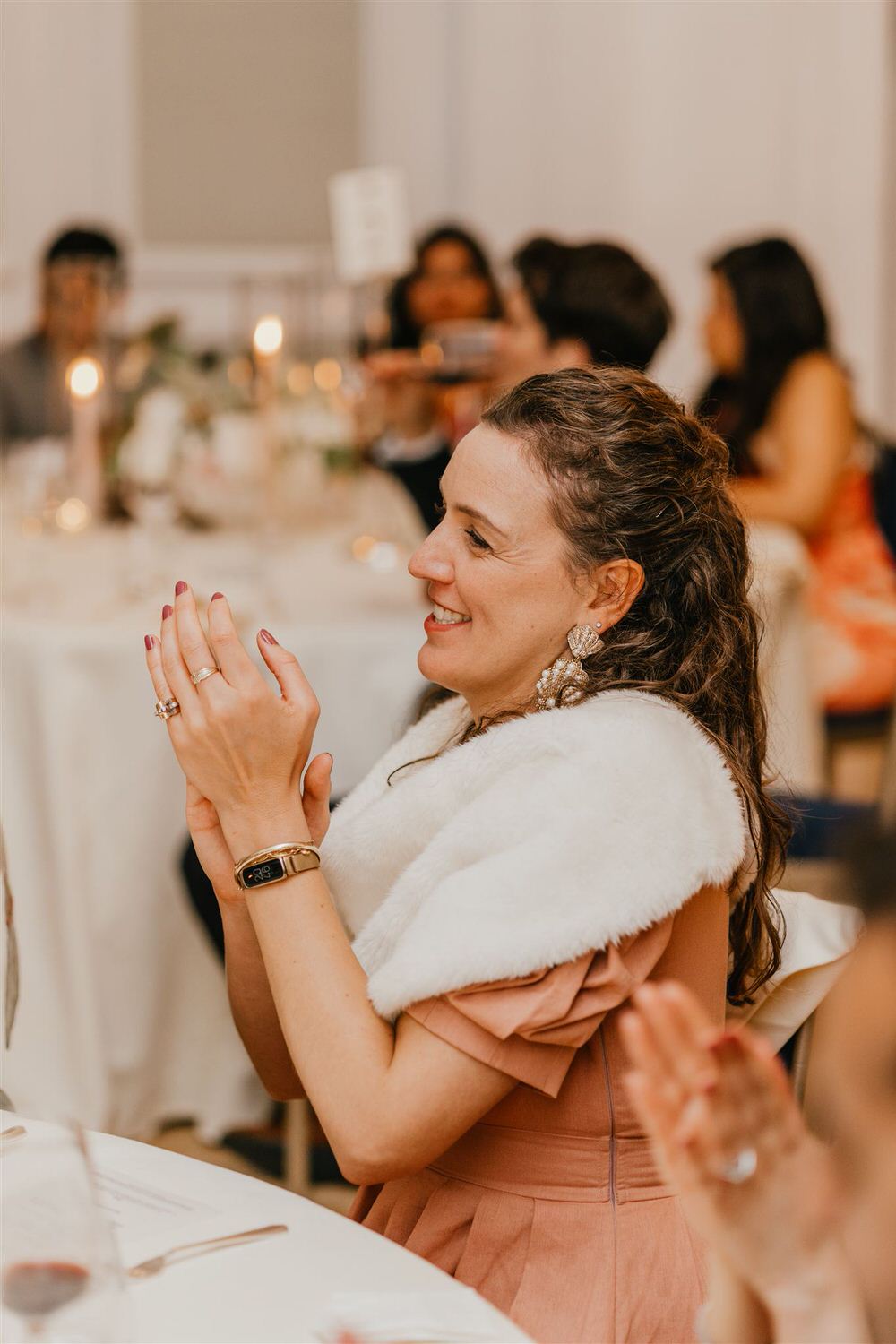 guest reaction to wedding speech in the loggia at mandarin oriental wedding london