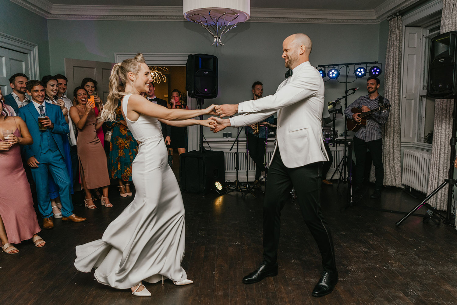 bride and groom first dance at morden hall wedding in london