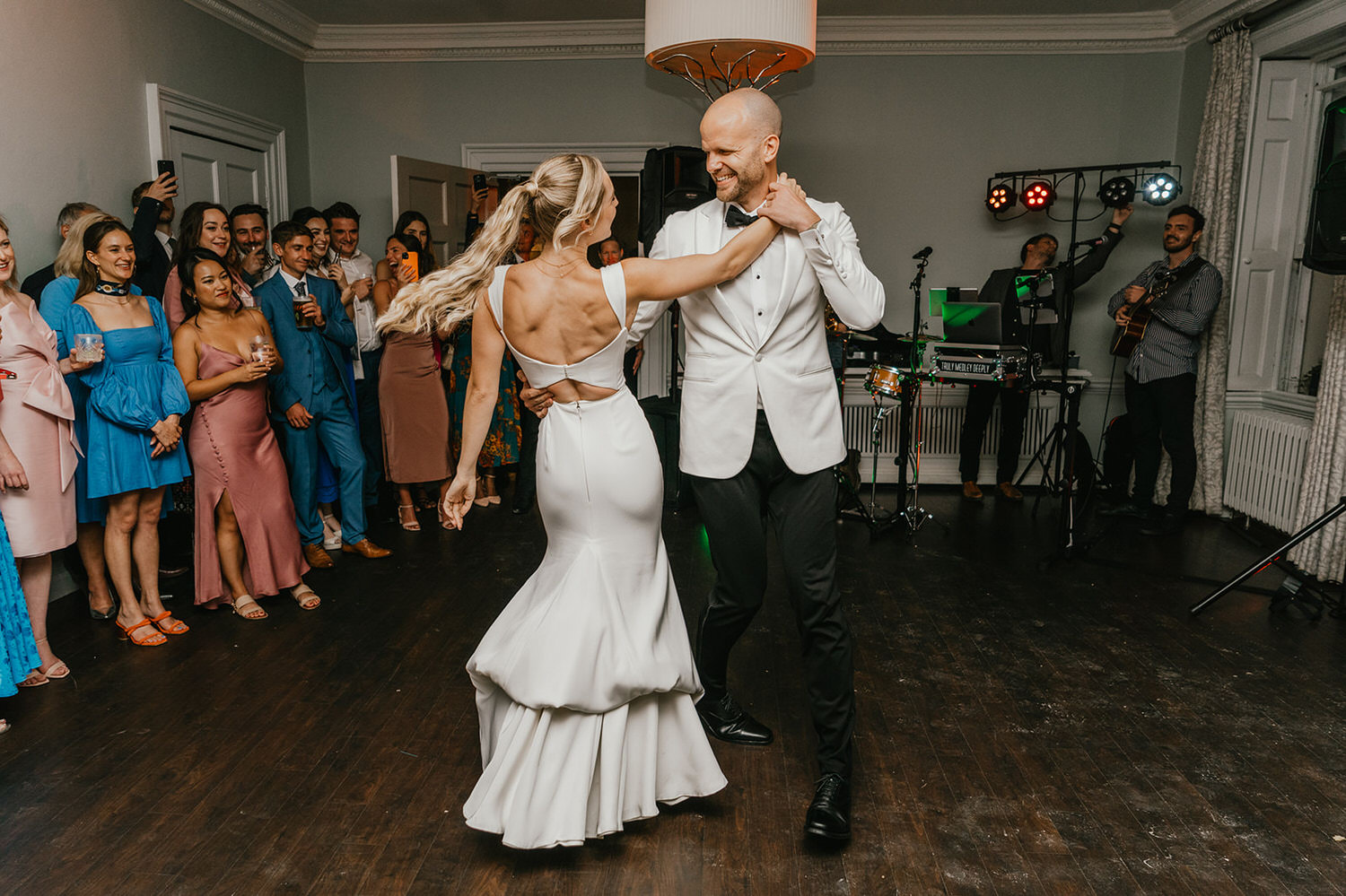 bride and groom first dance at morden hall wedding in london