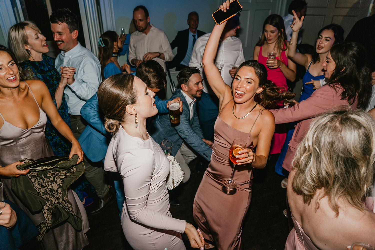 wedding guests on the dance floor at morden hall wedding in london