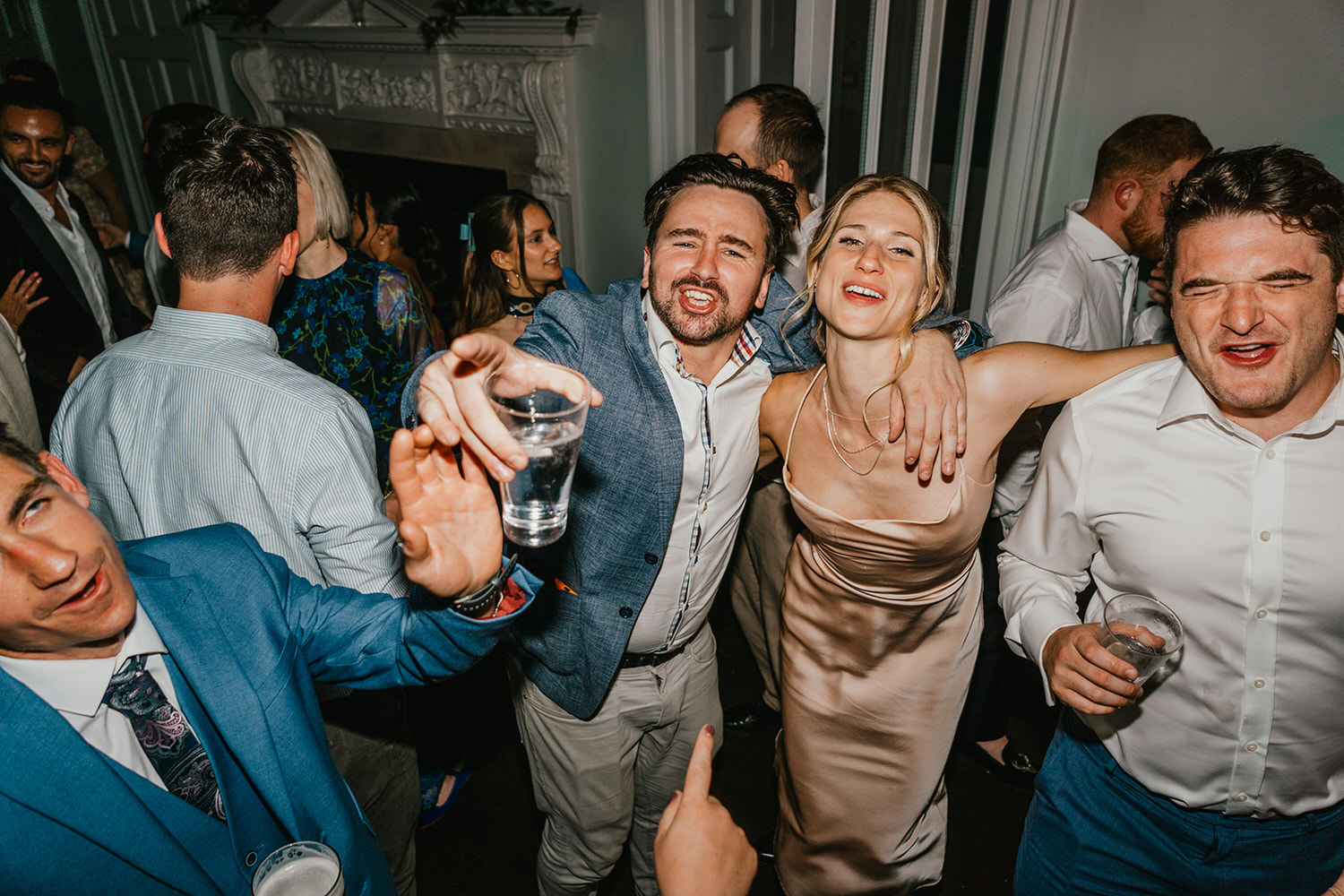 wedding guests on the dance floor at morden hall wedding in london